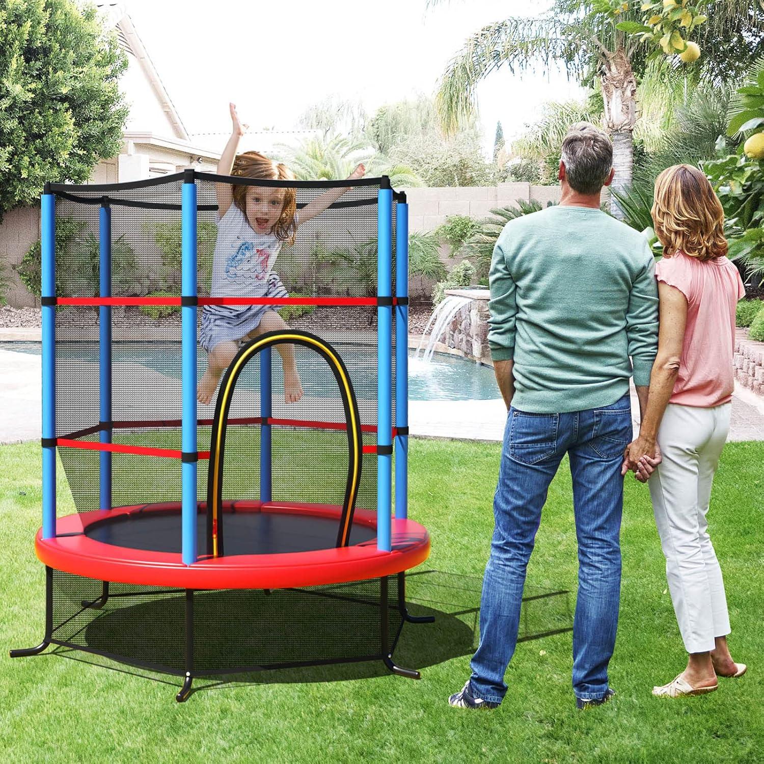 image:imageGiantex 55 Mini Kids Trampoline With Safety Enclosure Net ASTM Approved NoGap Safe Design Easy to Assemble 46 Ft Outdoor Indoor Small ToddlerBlueRed