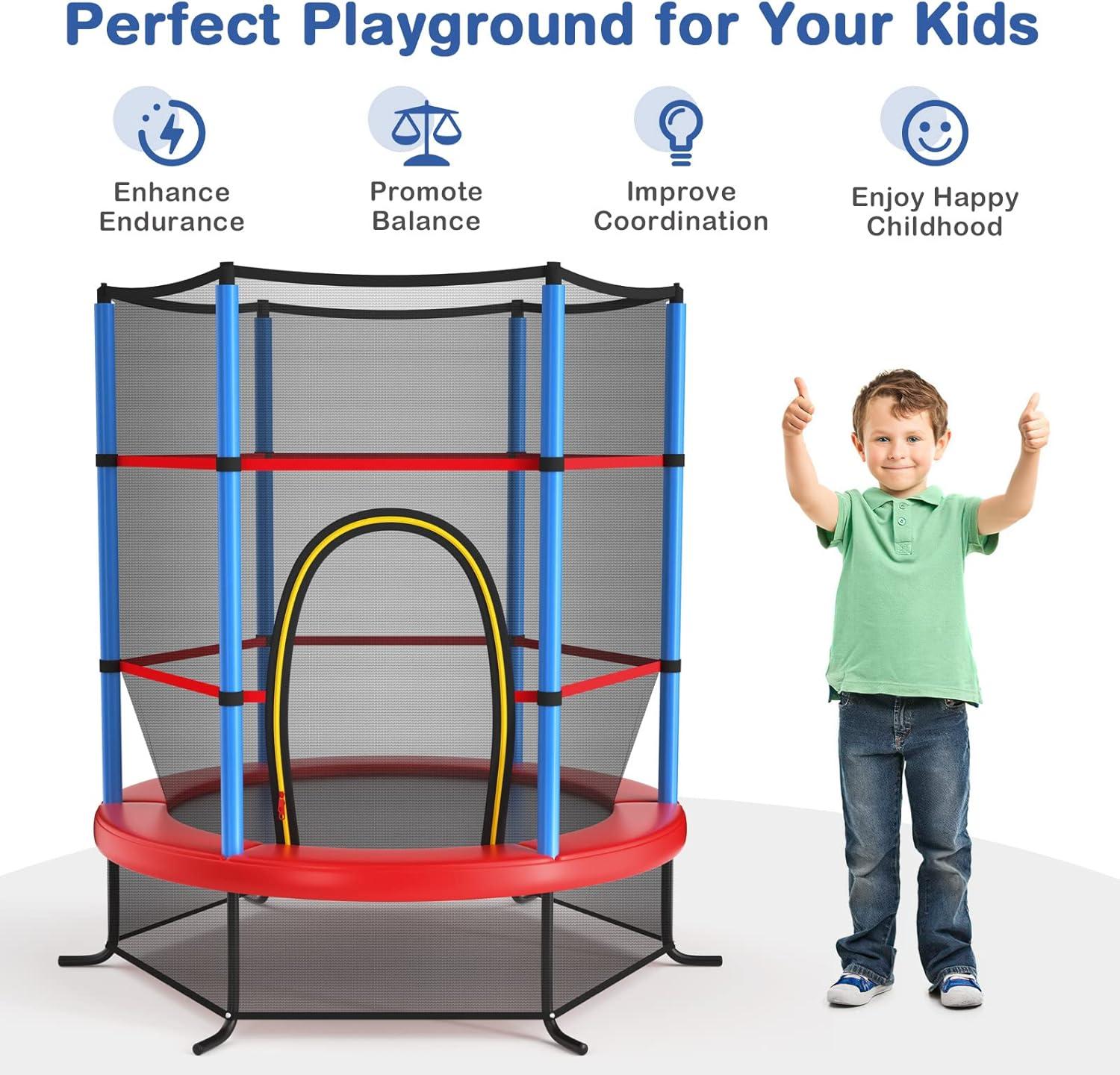 image:imageGiantex 55 Mini Kids Trampoline With Safety Enclosure Net ASTM Approved NoGap Safe Design Easy to Assemble 46 Ft Outdoor Indoor Small ToddlerBlueRed