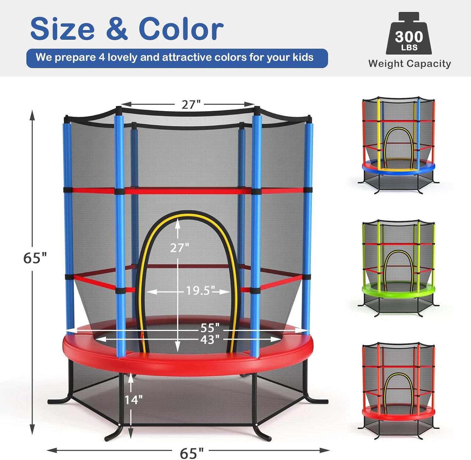 image:imageGiantex 55 Mini Kids Trampoline With Safety Enclosure Net ASTM Approved NoGap Safe Design Easy to Assemble 46 Ft Outdoor Indoor Small ToddlerBlueRed
