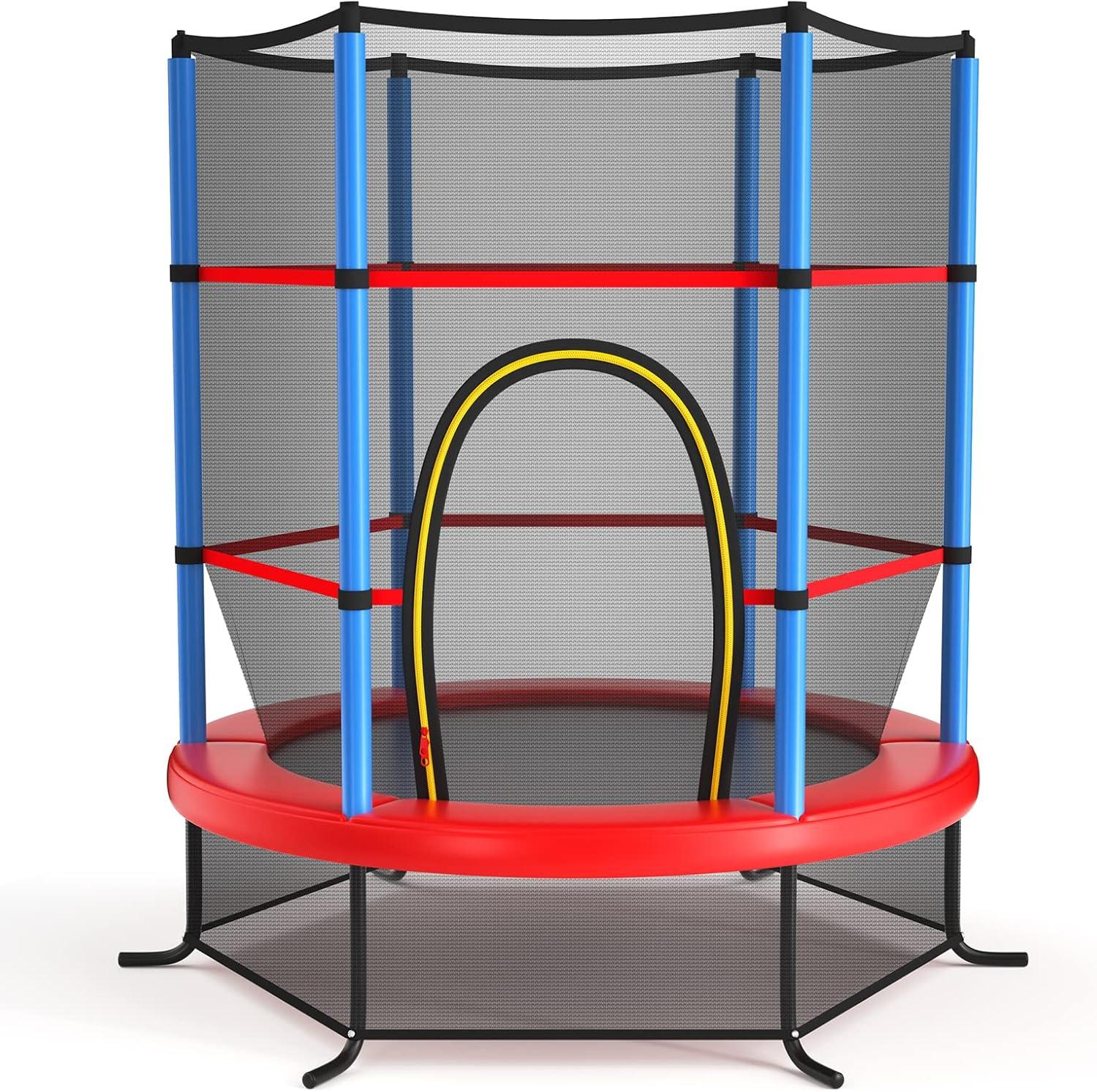 image:imageGiantex 55 Mini Kids Trampoline With Safety Enclosure Net ASTM Approved NoGap Safe Design Easy to Assemble 46 Ft Outdoor Indoor Small ToddlerBlueRed