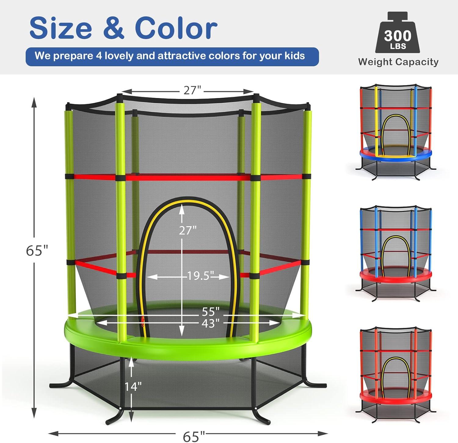 image:imageGiantex 55 Mini Kids Trampoline With Safety Enclosure Net ASTM Approved NoGap Safe Design Easy to Assemble 46 Ft Outdoor Indoor Small ToddlerGreen