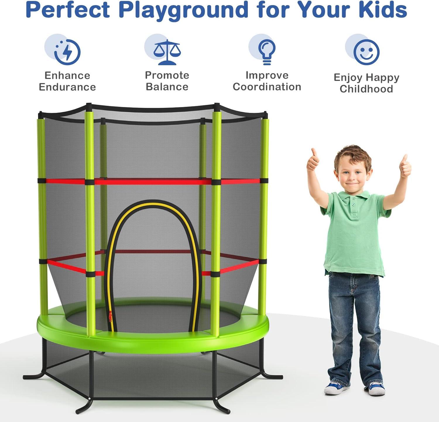 image:imageGiantex 55 Mini Kids Trampoline With Safety Enclosure Net ASTM Approved NoGap Safe Design Easy to Assemble 46 Ft Outdoor Indoor Small ToddlerGreen