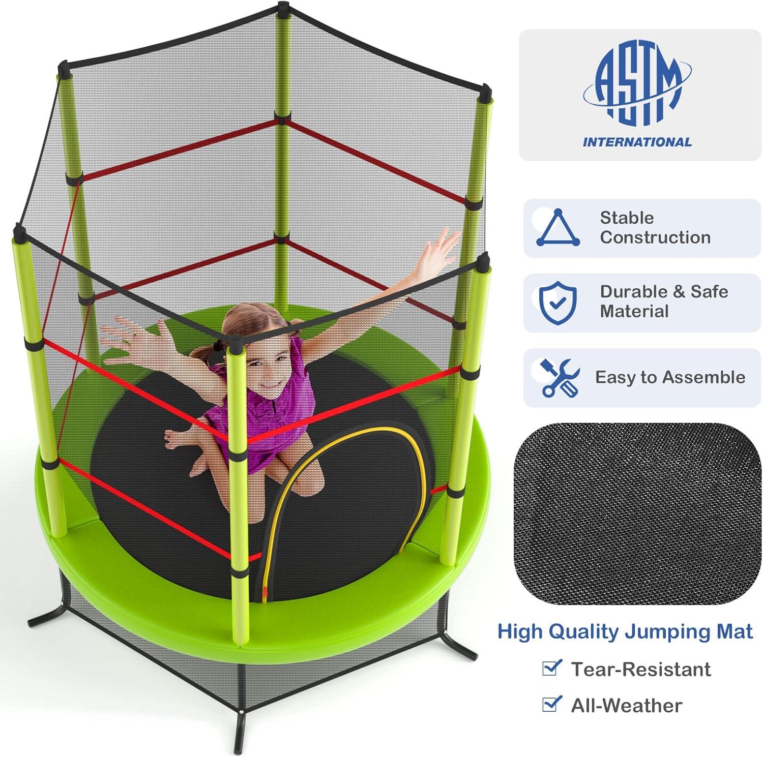 image:imageGiantex 55 Mini Kids Trampoline With Safety Enclosure Net ASTM Approved NoGap Safe Design Easy to Assemble 46 Ft Outdoor Indoor Small ToddlerGreen