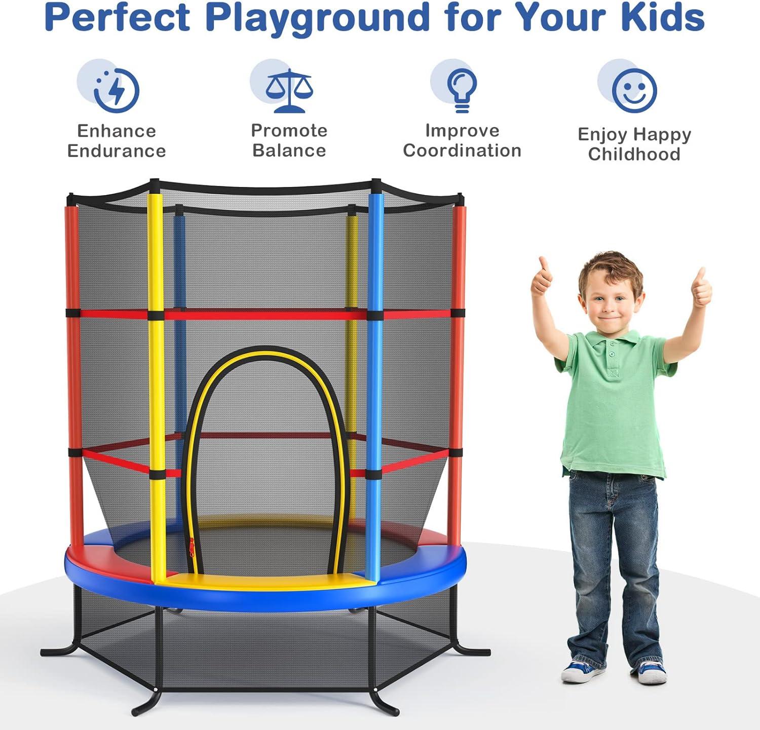 image:imageGiantex 55 Mini Kids Trampoline With Safety Enclosure Net ASTM Approved NoGap Safe Design Easy to Assemble 46 Ft Outdoor Indoor Small ToddlerMulticolor