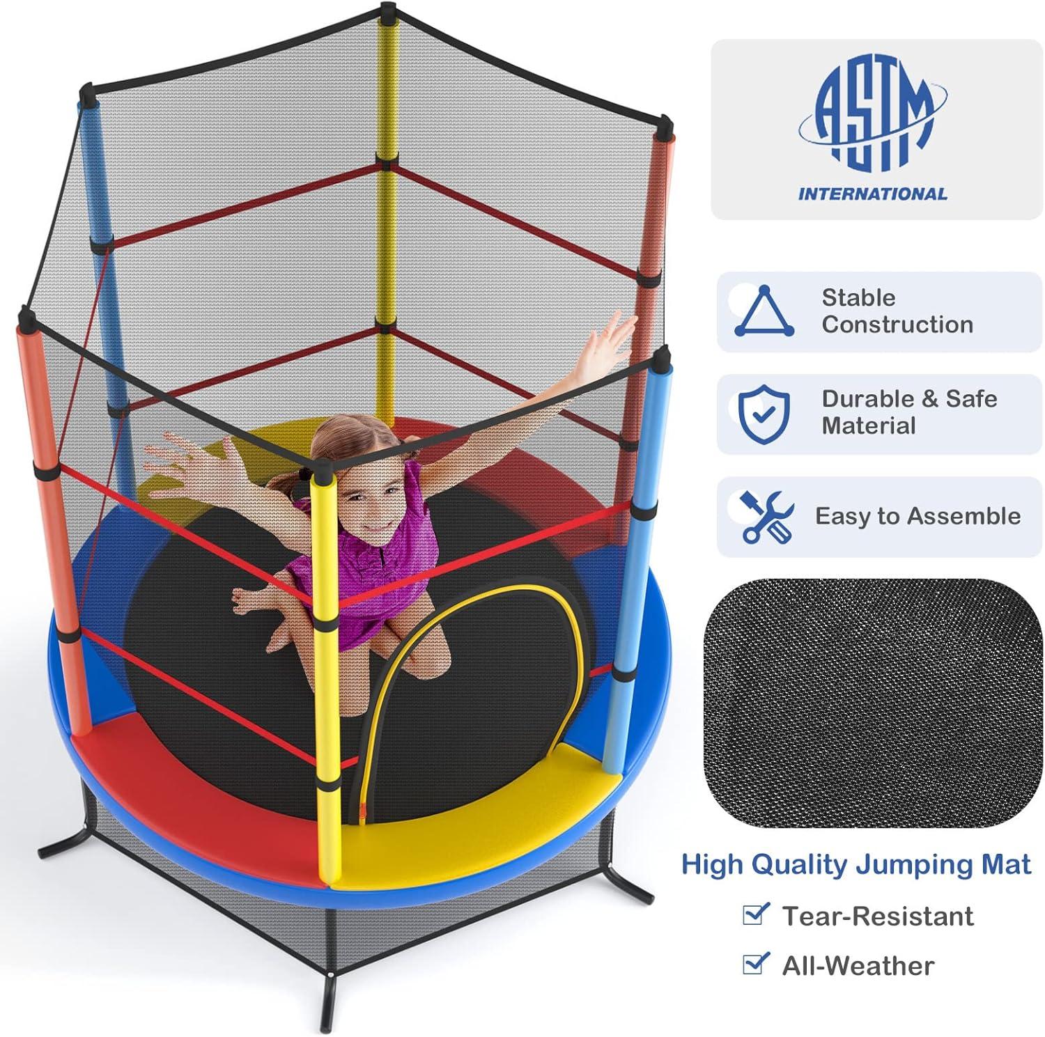 image:imageGiantex 55 Mini Kids Trampoline With Safety Enclosure Net ASTM Approved NoGap Safe Design Easy to Assemble 46 Ft Outdoor Indoor Small ToddlerMulticolor