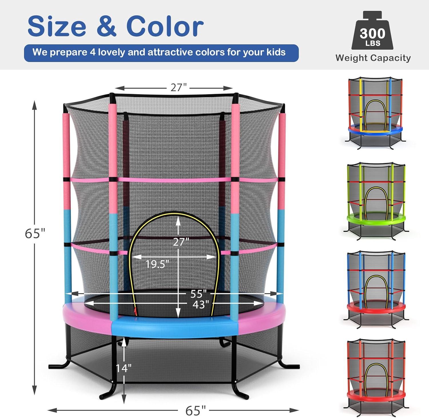 image:imageGiantex 55 Mini Kids Trampoline With Safety Enclosure Net ASTM Approved NoGap Safe Design Easy to Assemble 46 Ft Outdoor Indoor Small ToddlerPinkBlue