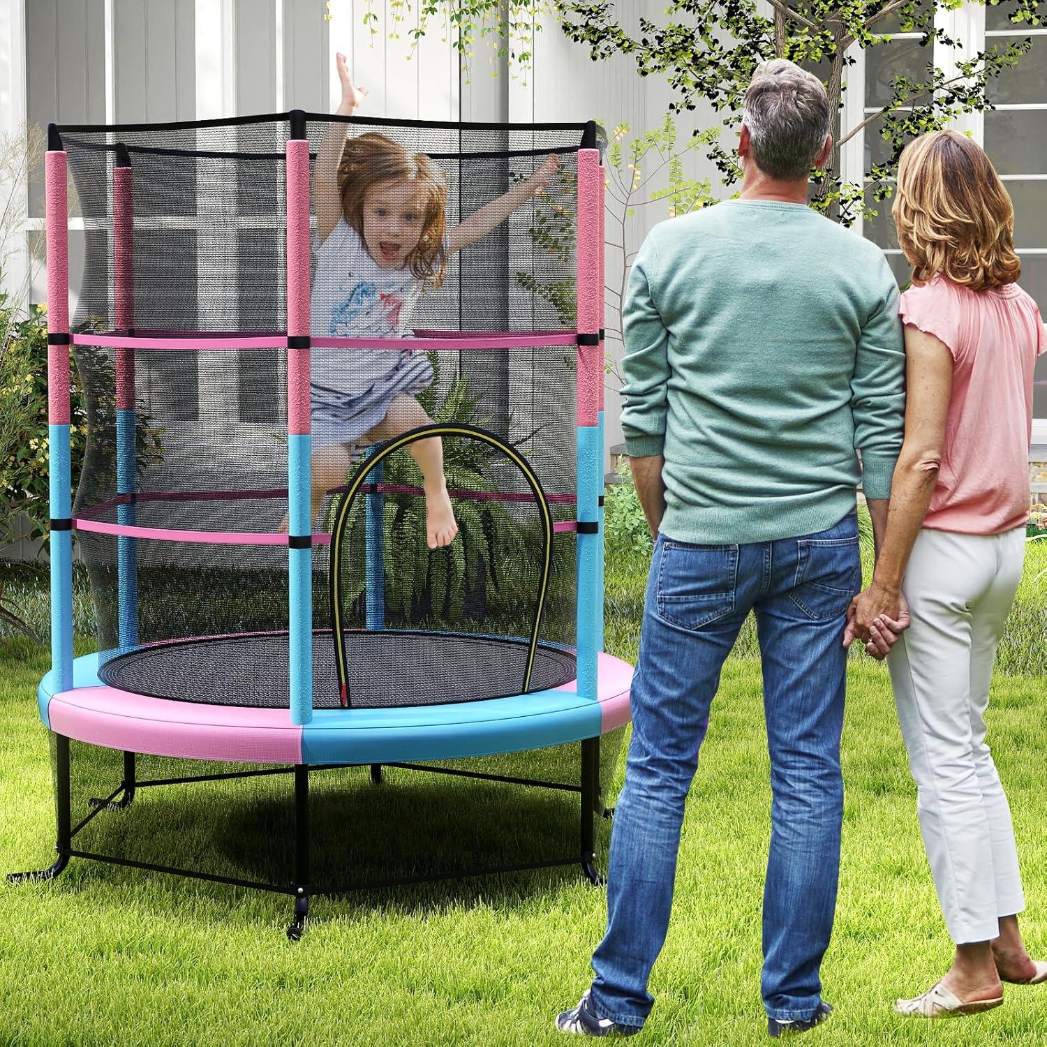 image:imageGiantex 55 Mini Kids Trampoline With Safety Enclosure Net ASTM Approved NoGap Safe Design Easy to Assemble 46 Ft Outdoor Indoor Small ToddlerPinkBlue