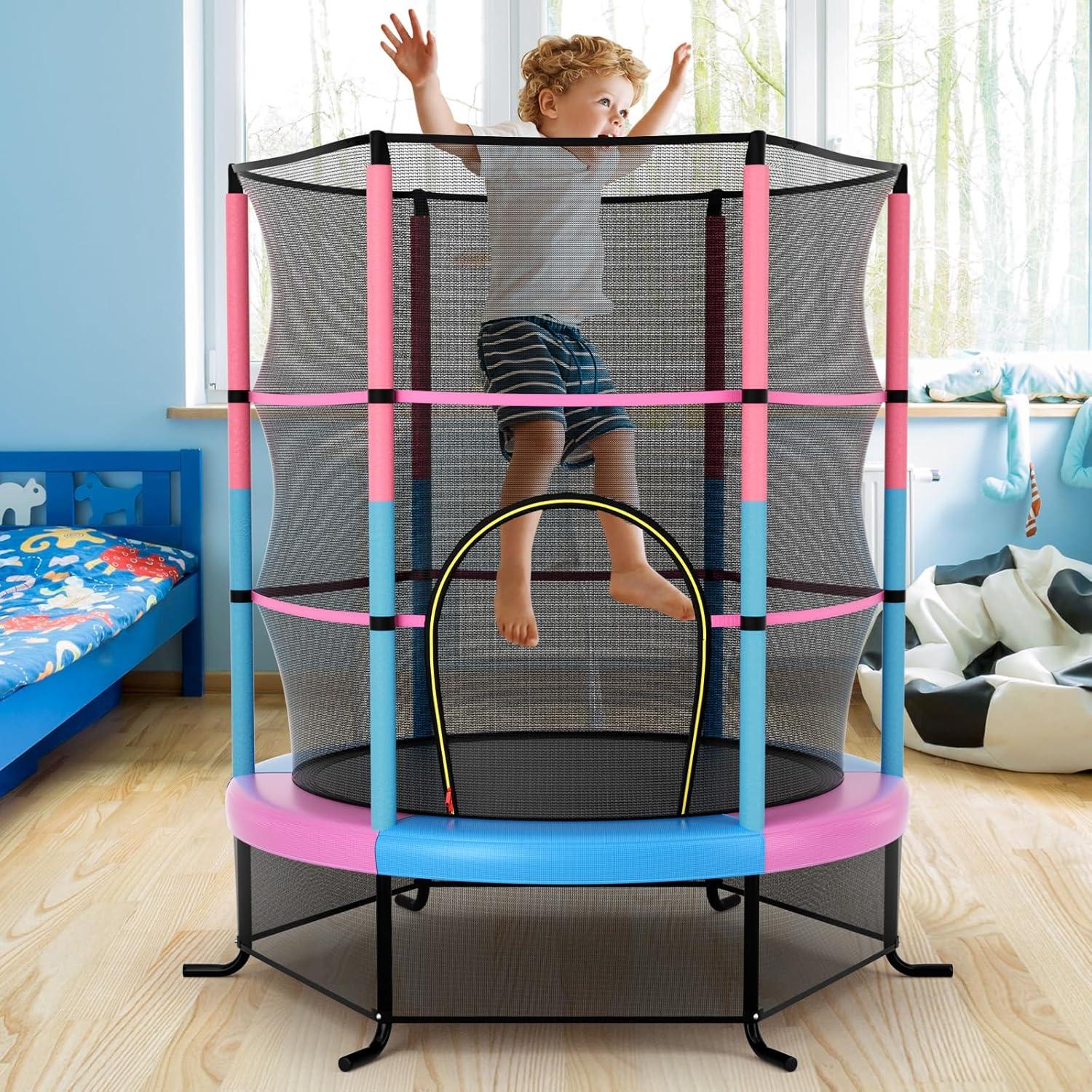 image:imageGiantex 55 Mini Kids Trampoline With Safety Enclosure Net ASTM Approved NoGap Safe Design Easy to Assemble 46 Ft Outdoor Indoor Small ToddlerPinkBlue