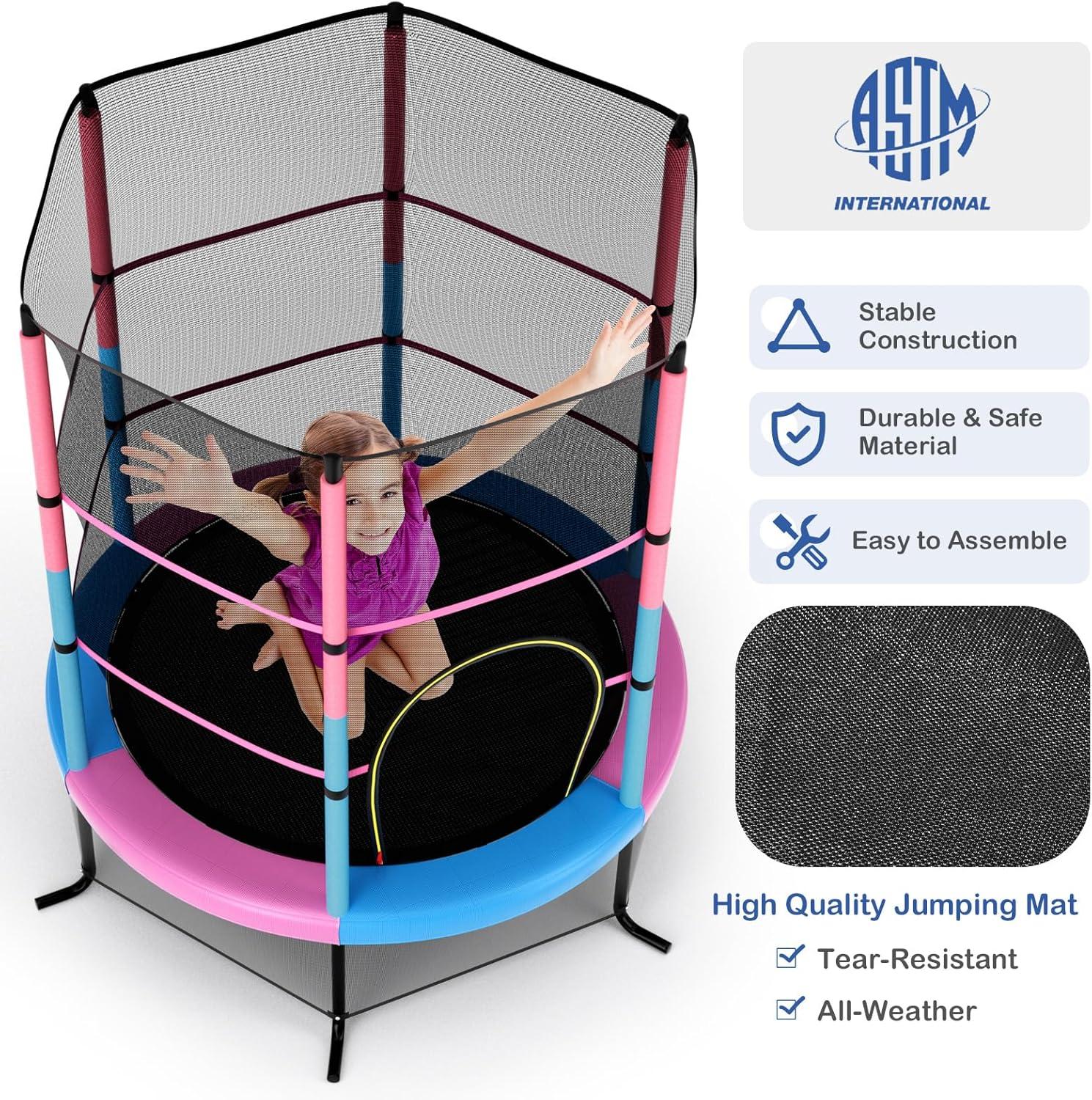 image:imageGiantex 55 Mini Kids Trampoline With Safety Enclosure Net ASTM Approved NoGap Safe Design Easy to Assemble 46 Ft Outdoor Indoor Small ToddlerPinkBlue