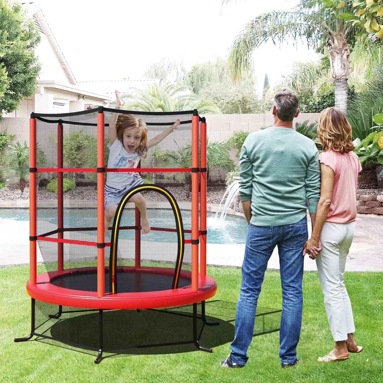 image:imageGiantex 55 Mini Kids Trampoline With Safety Enclosure Net ASTM Approved NoGap Safe Design Easy to Assemble 46 Ft Outdoor Indoor Small ToddlerRed