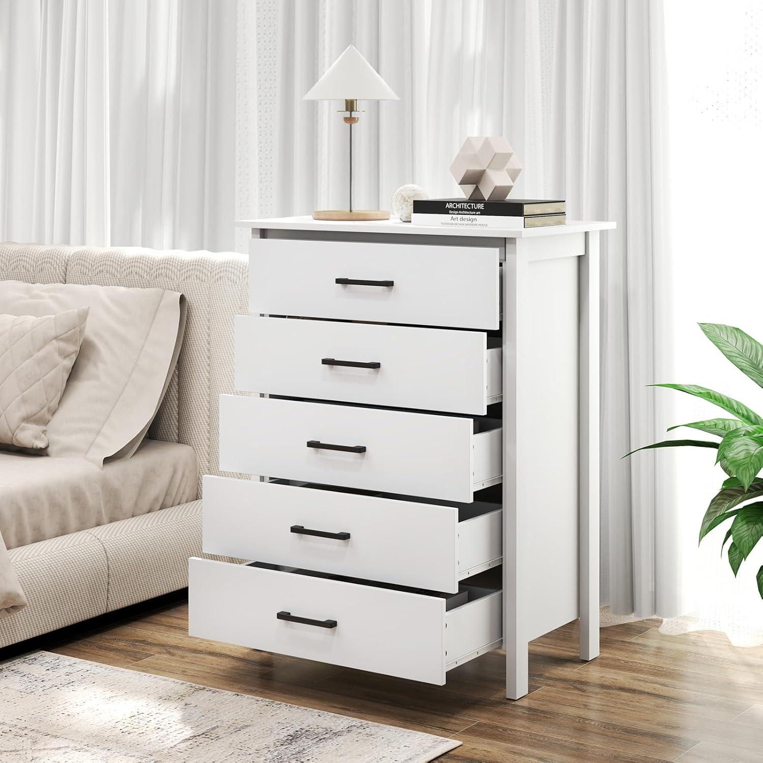 image:imageGiantex 5Drawer Dresser for Bedroom 415 Storage Cabinet with 5 Drawers AntiTip Kit Multipurpose Clothes Organizer Chest of Drawers for Closet Nursery Entryway Storage Floor Cabinet BlackWhite