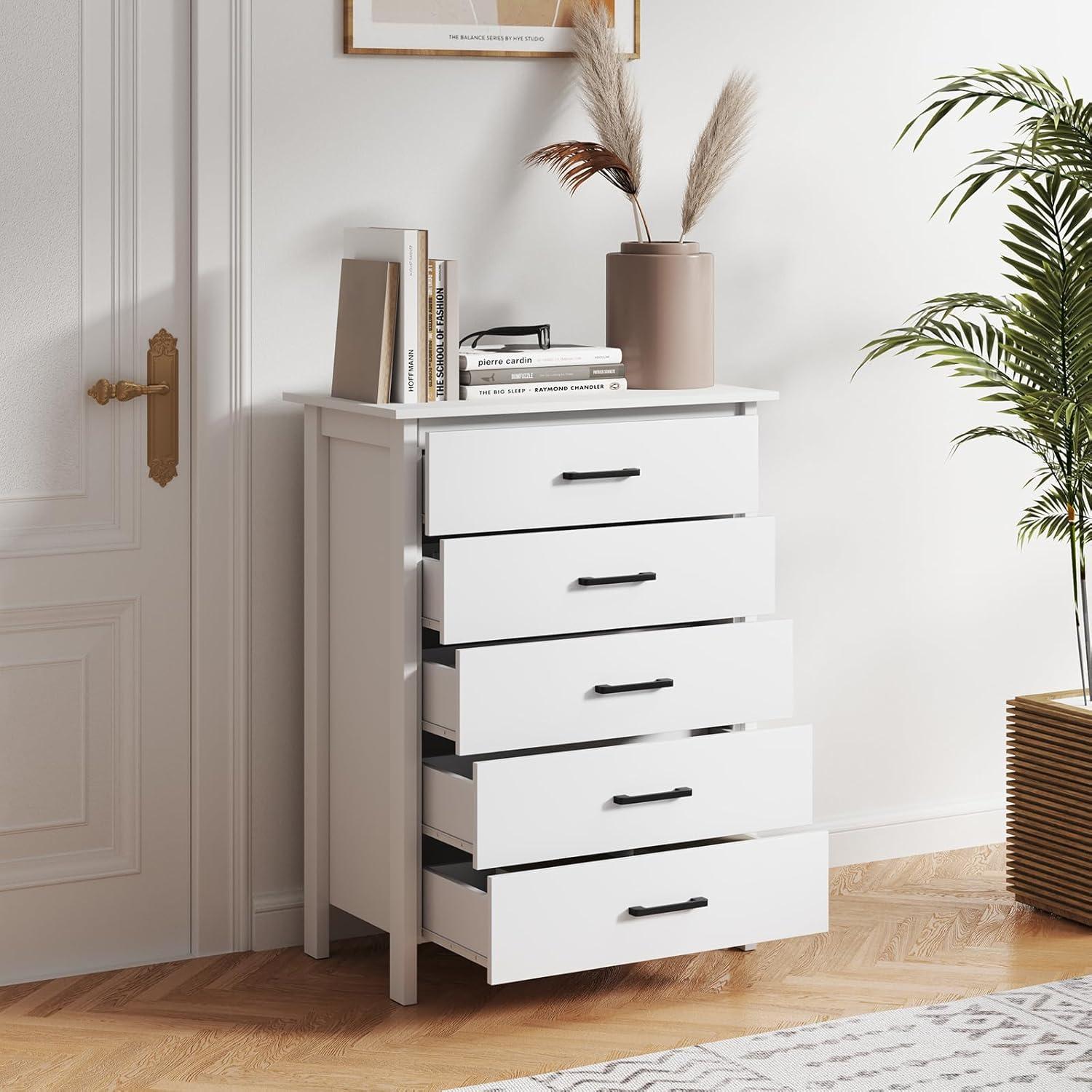 image:imageGiantex 5Drawer Dresser for Bedroom 415 Storage Cabinet with 5 Drawers AntiTip Kit Multipurpose Clothes Organizer Chest of Drawers for Closet Nursery Entryway Storage Floor Cabinet BlackWhite