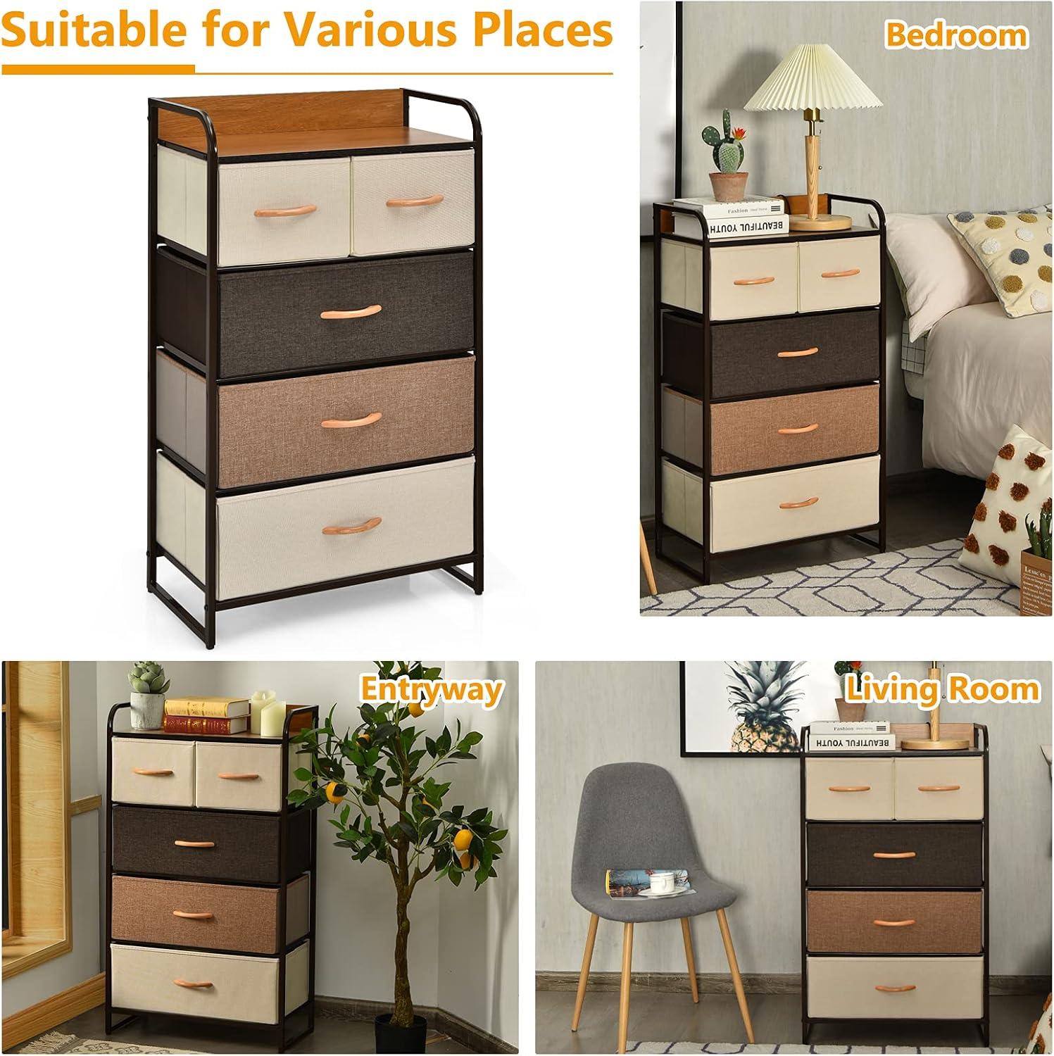 image:imageGiantex 5Drawer Fabric Dresser for Bedroom 39 Tall Storage Tower wFoldable Drawers amp Open Shelves Metal Frame Storage Drawers Unit Chest of Drawers for Entryway Closet Storage Cabinet GrayCream
