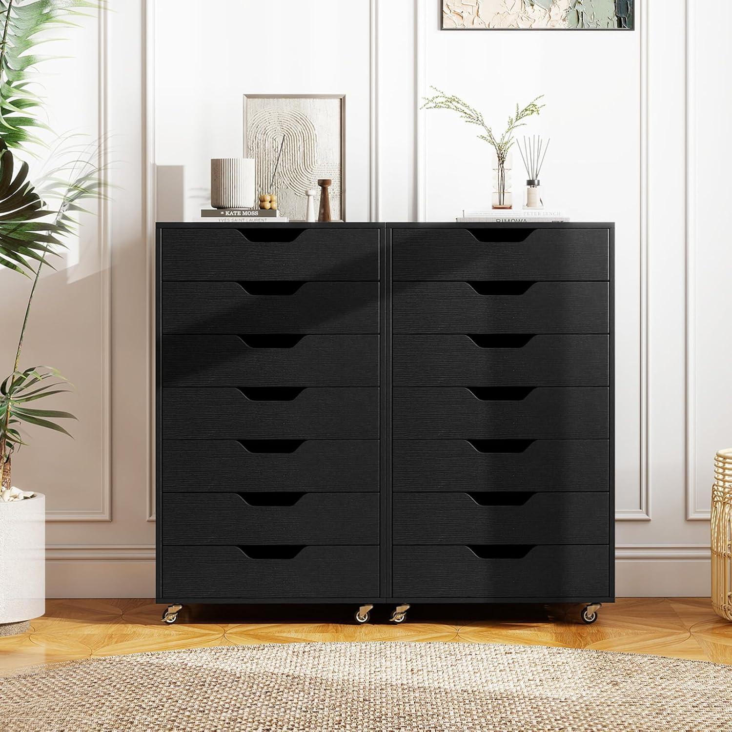 image:imageGiantex 5Drawer Storage Cabinet Mobile Lateral File Cabinet with Drawers Wheels Rolling Chest of Drawers 195 x 16 x 255 for Office Under Desk Living Room StudyBlack