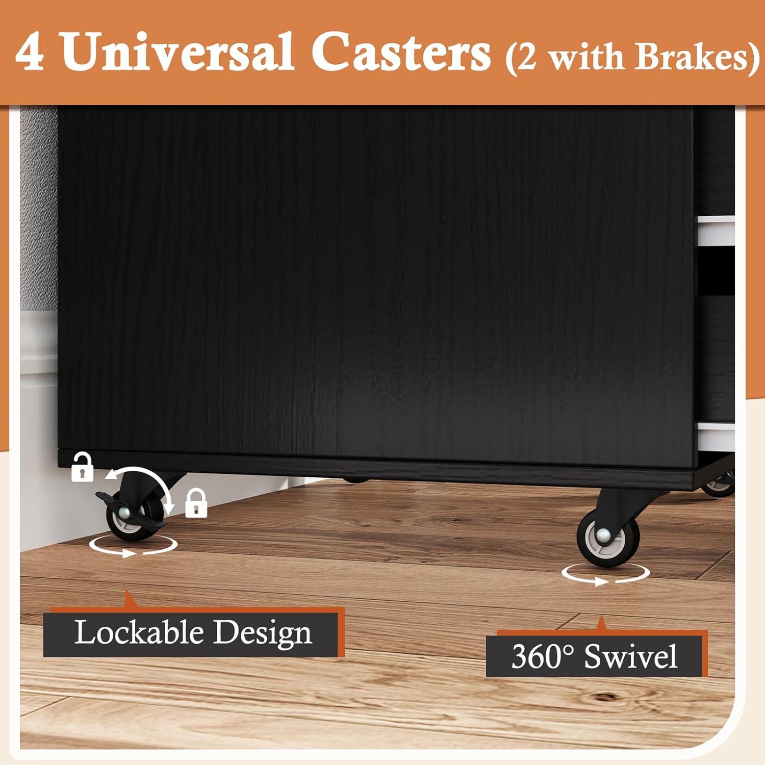 image:imageGiantex 5Drawer Storage Cabinet Mobile Lateral File Cabinet with Drawers Wheels Rolling Chest of Drawers 195 x 16 x 255 for Office Under Desk Living Room StudyBlack