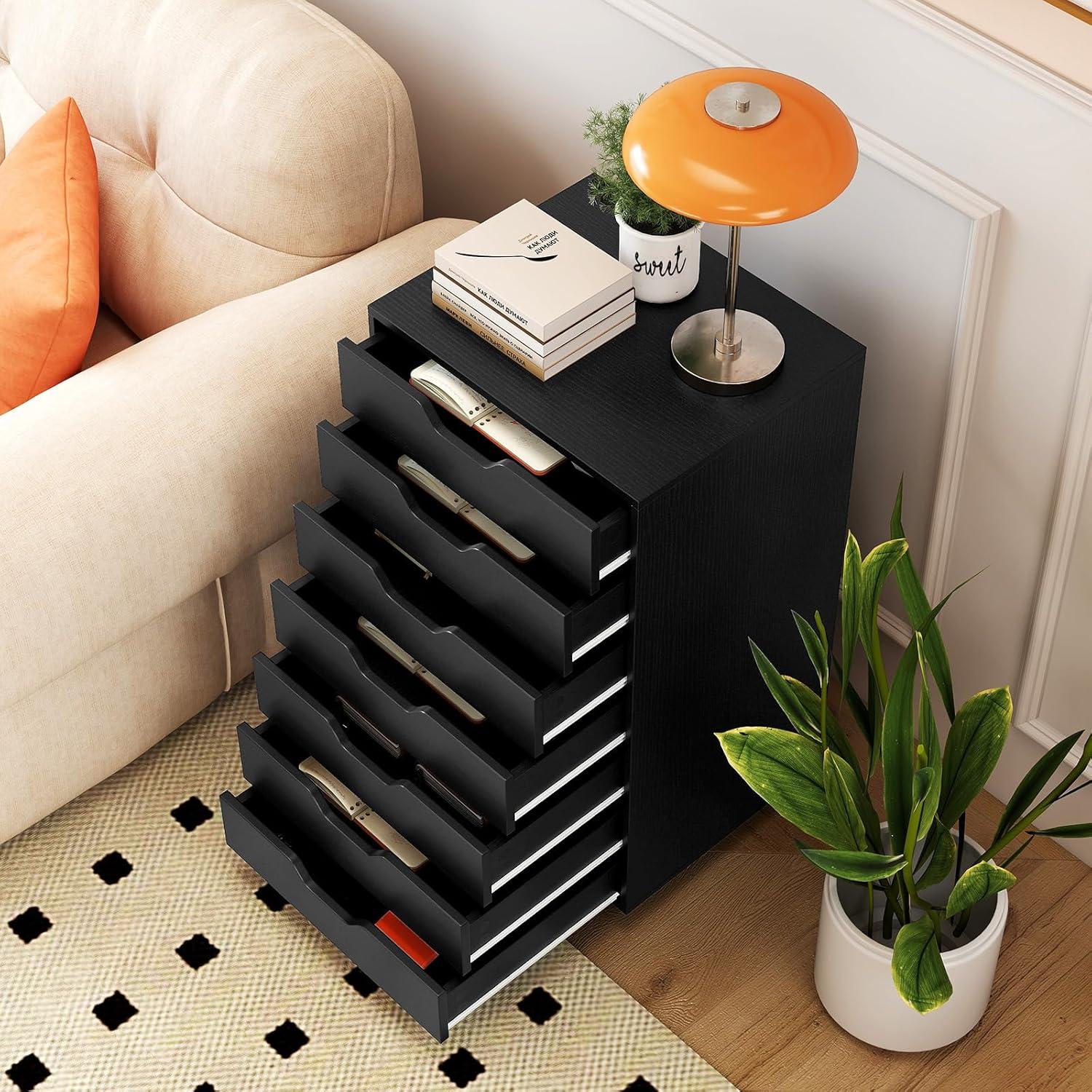 image:imageGiantex 5Drawer Storage Cabinet Mobile Lateral File Cabinet with Drawers Wheels Rolling Chest of Drawers 195 x 16 x 255 for Office Under Desk Living Room StudyBlack