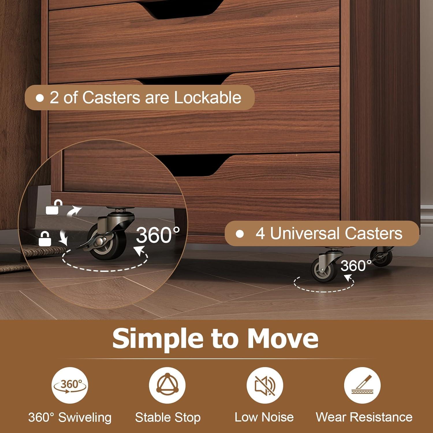 image:imageGiantex 5Drawer Storage Cabinet Mobile Lateral File Cabinet with Drawers Wheels Rolling Chest of Drawers 195 x 16 x 255 for Office Under Desk Living Room StudyWalnut