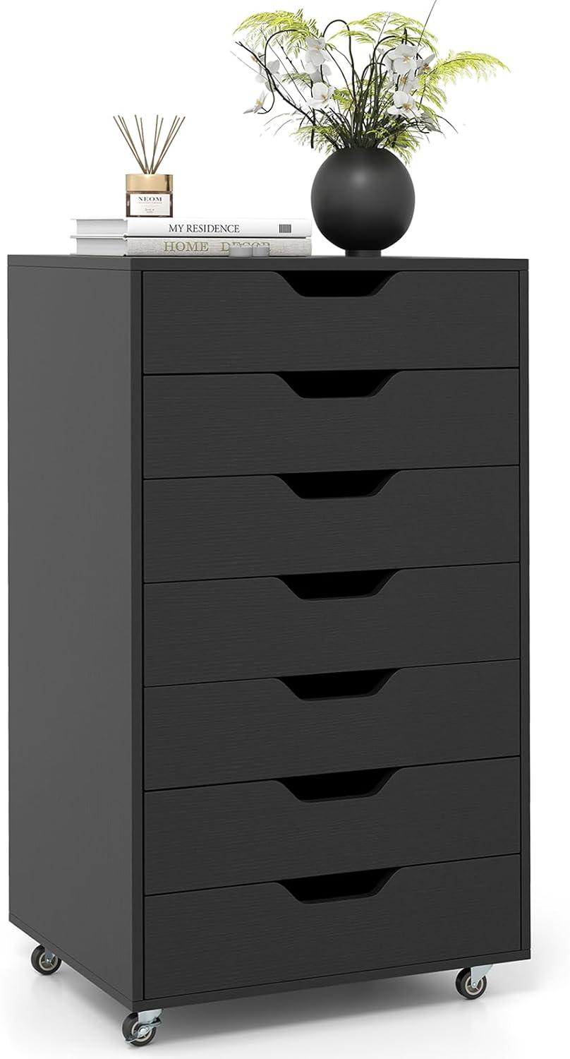 image:imageGiantex 5Drawer Storage Cabinet Mobile Lateral File Cabinet with Drawers Wheels Rolling Chest of Drawers 195 x 16 x 255 for Office Under Desk Living Room StudyBlack
