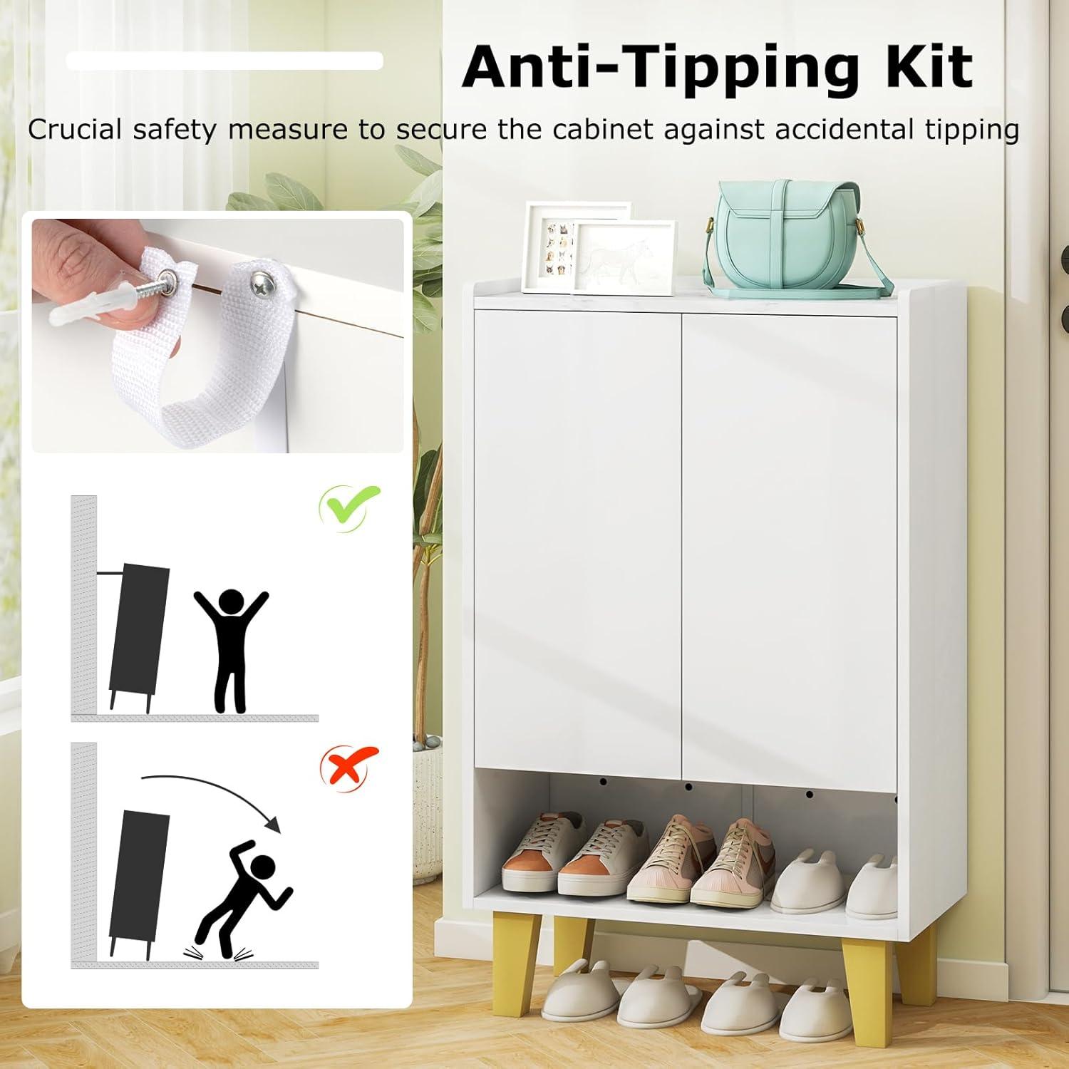 image:imageGiantex 5Tier Shoe Cabinet with Doors Faux Marble Shoe Rack Organizer with AntiTipping Kit amp Flat Tilting Storage Shelves Wooden Shoe Storage Cabinet for Entryway Hallway Living Room White