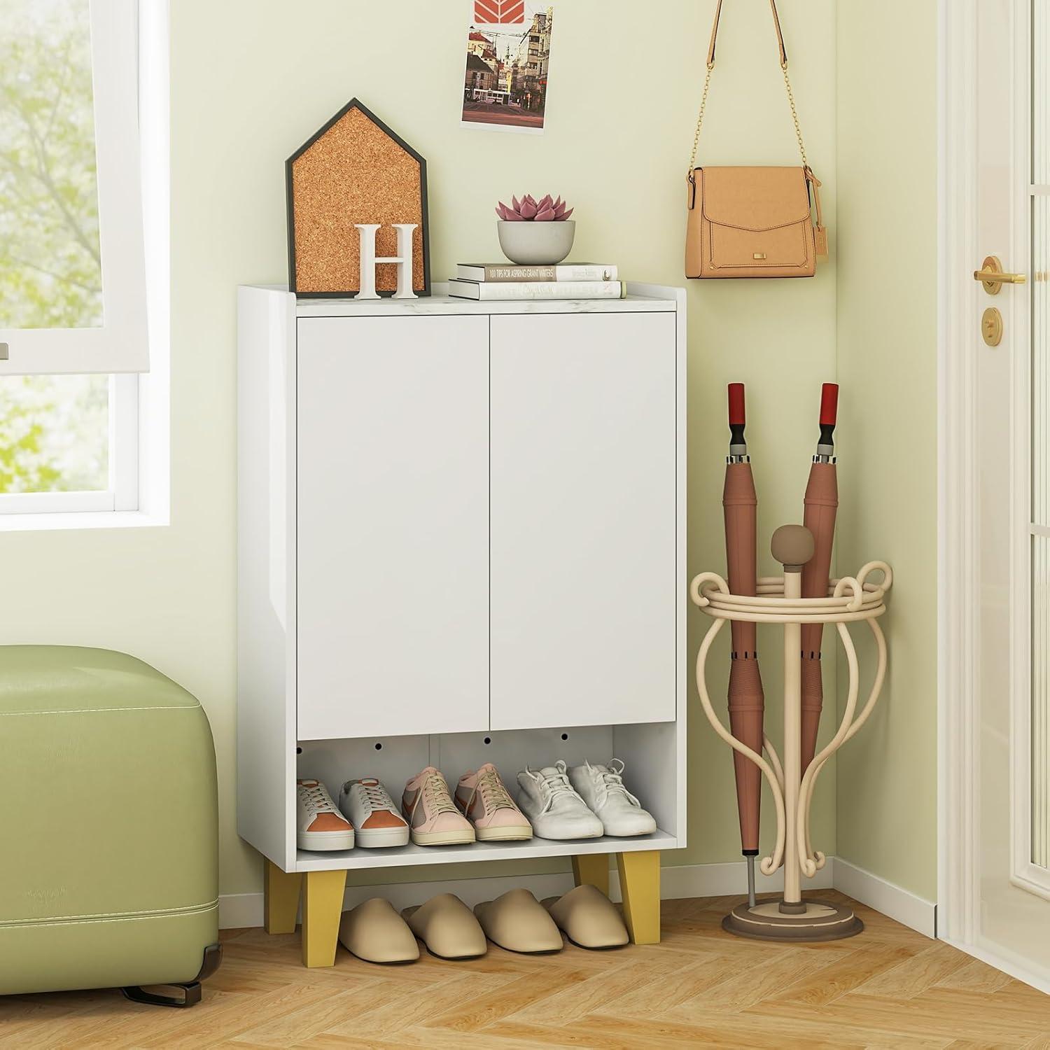 image:imageGiantex 5Tier Shoe Cabinet with Doors Faux Marble Shoe Rack Organizer with AntiTipping Kit amp Flat Tilting Storage Shelves Wooden Shoe Storage Cabinet for Entryway Hallway Living Room White
