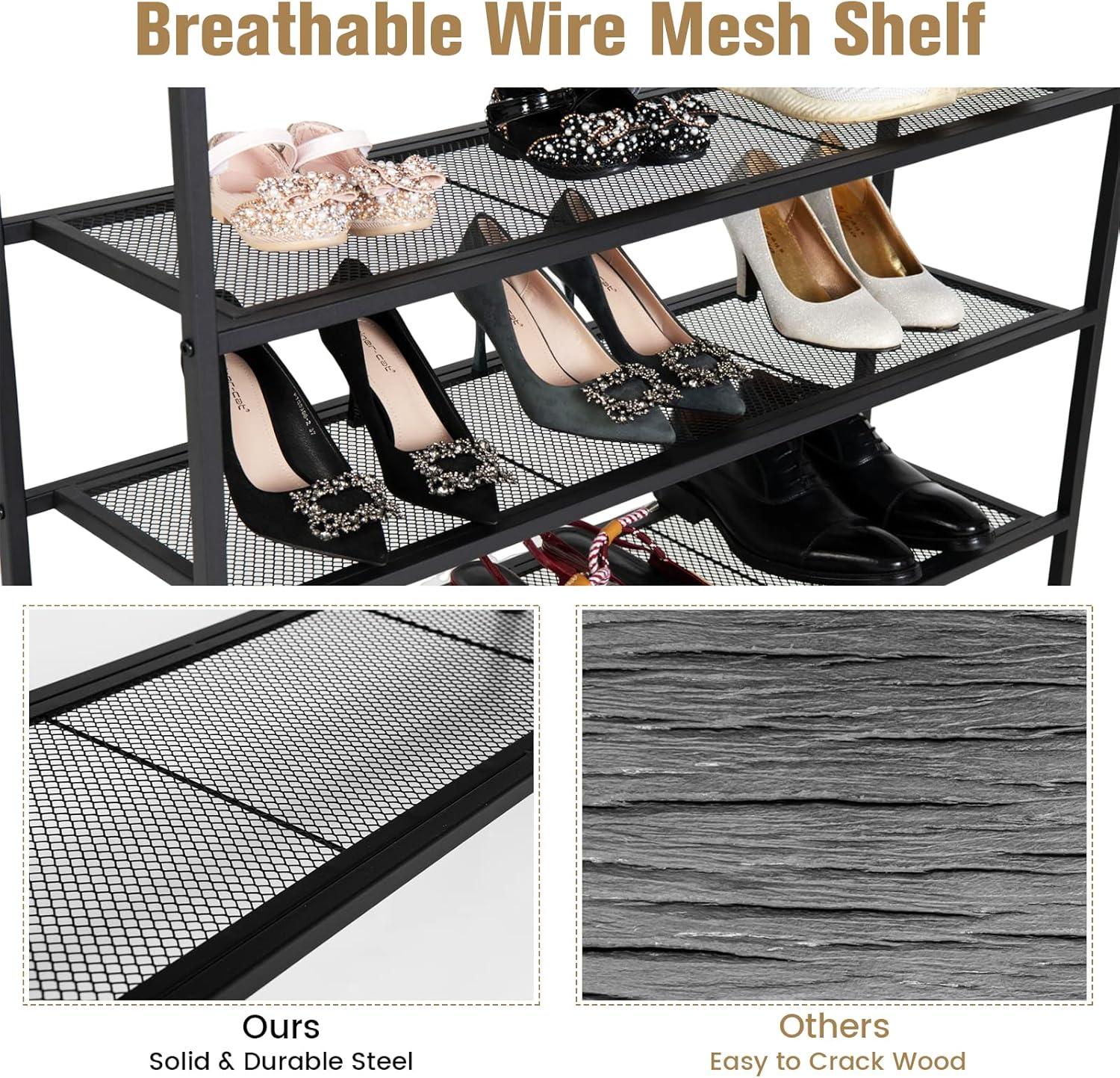image:imageGiantex 5Tier Shoe Rack Industrial Adjustable Metal Shoe Storage Organizer w 4 Metal Mesh Shelves for 1620 Pairs Adjustable Feet Heavy Duty Steel Frame for Entryway Hallway Dorm Rustic BrownRustic Brown
