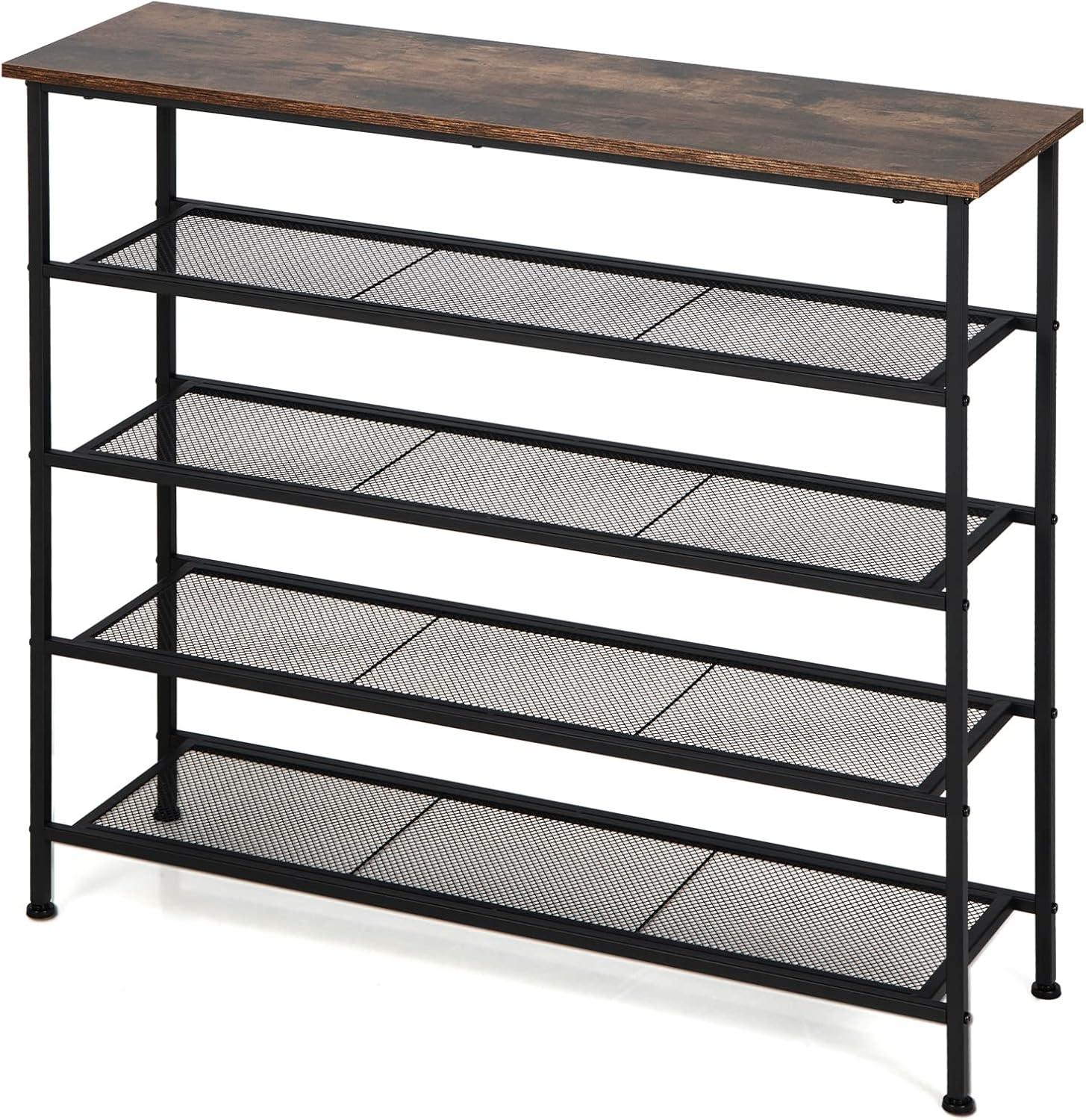 image:imageGiantex 5Tier Shoe Rack Industrial Adjustable Metal Shoe Storage Organizer w 4 Metal Mesh Shelves for 1620 Pairs Adjustable Feet Heavy Duty Steel Frame for Entryway Hallway Dorm Rustic BrownRustic Brown