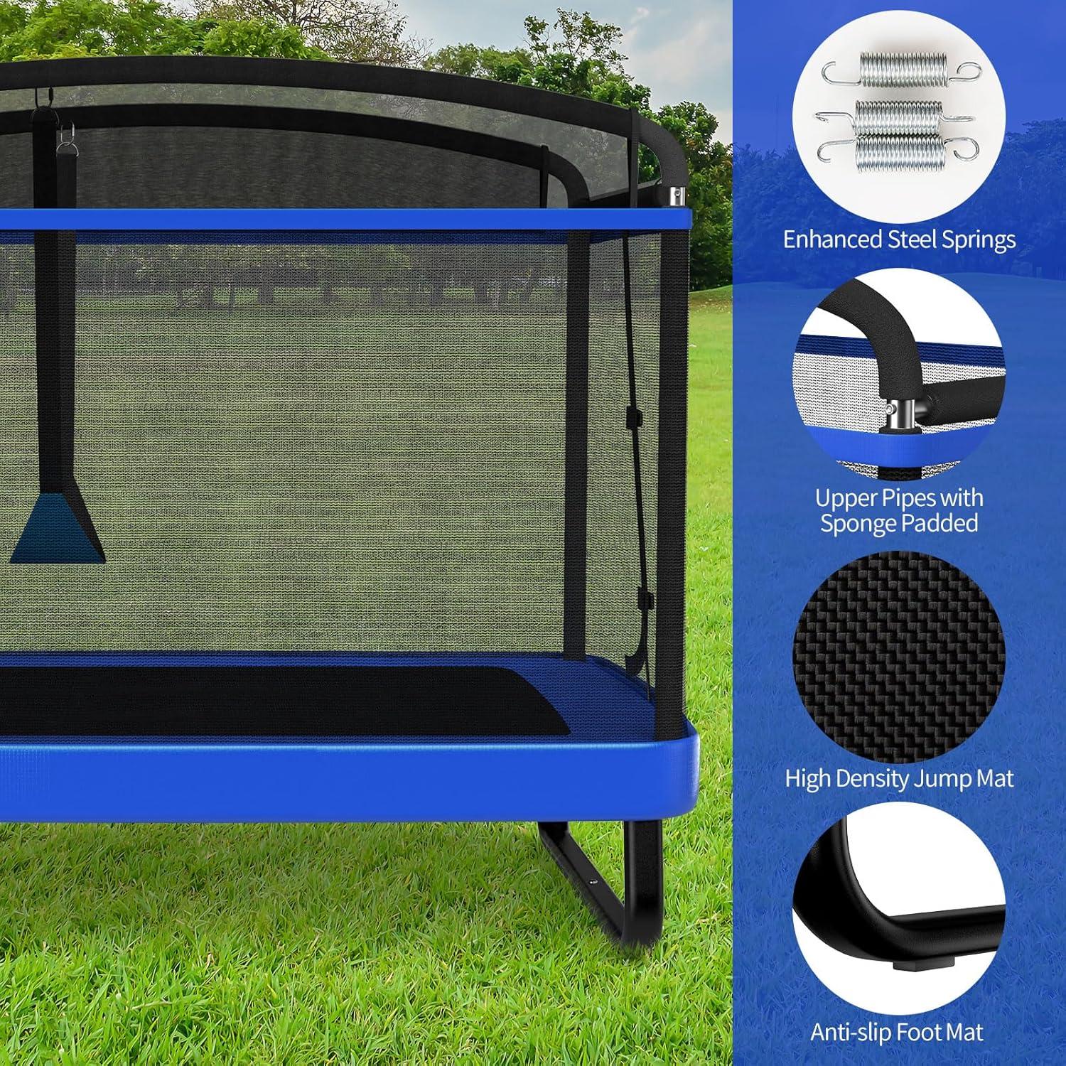 image:imageGiantex 6 FT Trampoline for Kids Toddler Rebounder with Swing amp Safety Enclosure Net ASTM Approved Rectangle Indoor amp Outdoor Mini Kids TrampolineBright Blue with Horizontal Bar