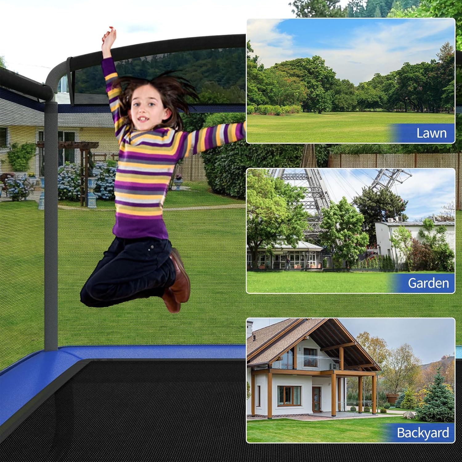 image:imageGiantex 6 FT Trampoline for Kids Toddler Rebounder with Swing amp Safety Enclosure Net ASTM Approved Rectangle Indoor amp Outdoor Mini Kids TrampolineBright Blue with Horizontal Bar