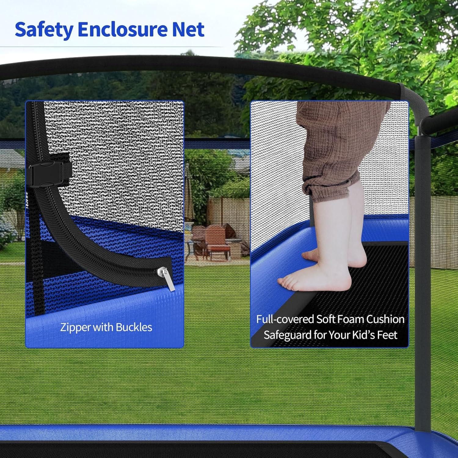 image:imageGiantex 6 FT Trampoline for Kids Toddler Rebounder with Swing amp Safety Enclosure Net ASTM Approved Rectangle Indoor amp Outdoor Mini Kids TrampolineBright Blue with Horizontal Bar