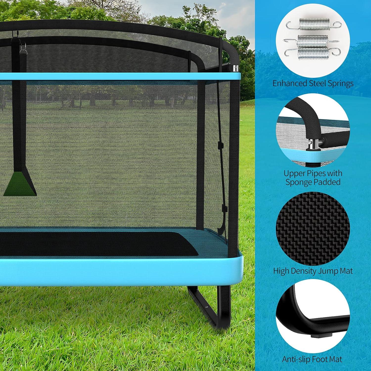 image:imageGiantex 6 FT Trampoline for Kids Toddler Rebounder with Swing amp Safety Enclosure Net ASTM Approved Rectangle Indoor amp Outdoor Mini Kids TrampolineBlue