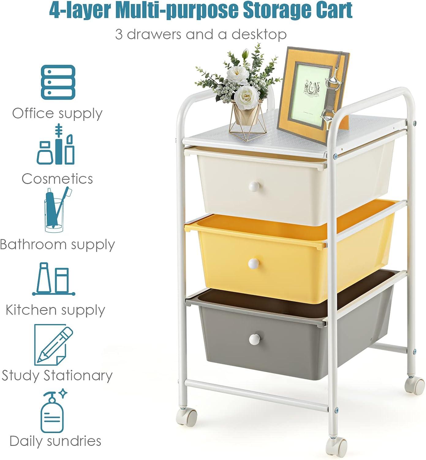 image:imageGiantex 6 Storage Drawer Cart Rolling Organizer Cart for Tools Scrapbook Paper Home Office School Multipurpose Mobile Utility Cart Black GradientBeigeYellowGray