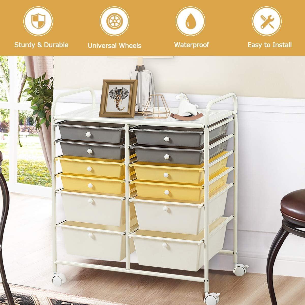 image:imageGiantex 6 Storage Drawer Cart Rolling Organizer Cart for Tools Scrapbook Paper Home Office School Multipurpose Mobile Utility Cart Black GradientBeigeYellowGray