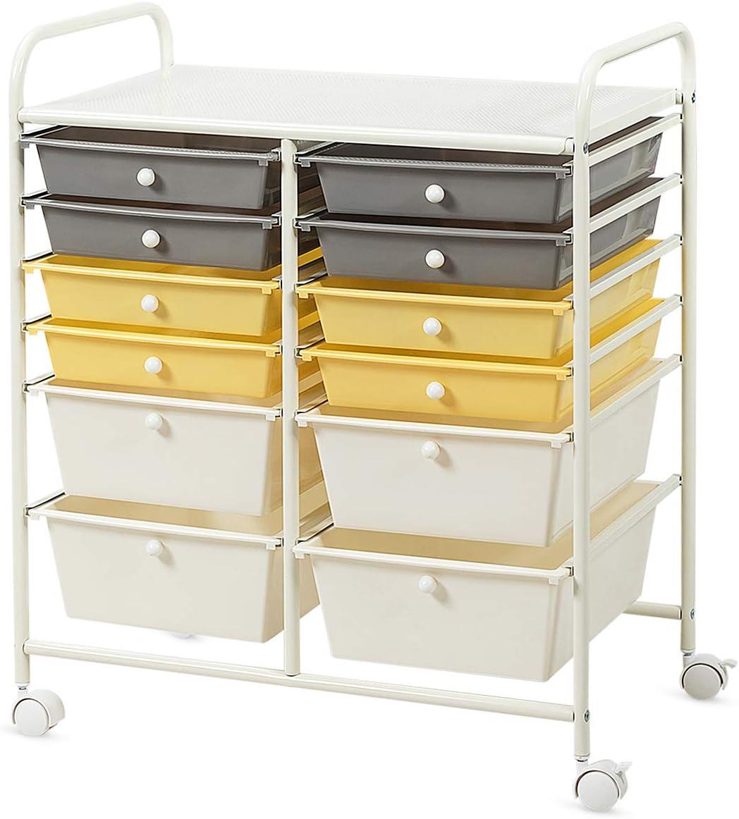image:imageGiantex 6 Storage Drawer Cart Rolling Organizer Cart for Tools Scrapbook Paper Home Office School Multipurpose Mobile Utility Cart Black GradientBeigeYellowGray