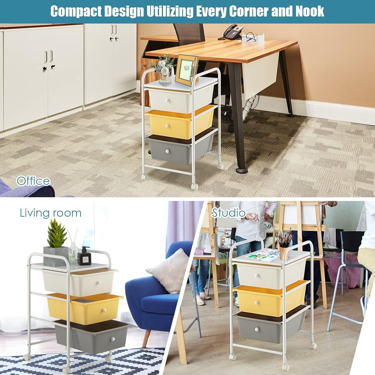image:imageGiantex 6 Storage Drawer Cart Rolling Organizer Cart for Tools Scrapbook Paper Home Office School Multipurpose Mobile Utility Cart Black GradientBeigeYellowGray