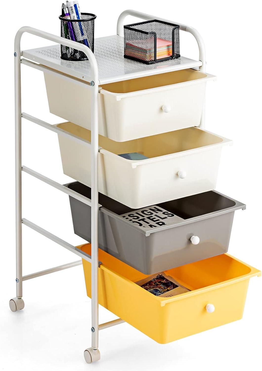image:imageGiantex 6 Storage Drawer Cart Rolling Organizer Cart for Tools Scrapbook Paper Home Office School Multipurpose Mobile Utility Cart Black GradientBeigeYellowGray