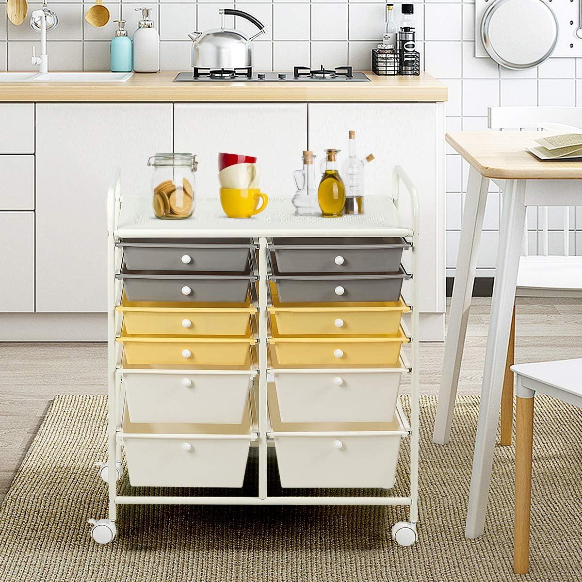 image:imageGiantex 6 Storage Drawer Cart Rolling Organizer Cart for Tools Scrapbook Paper Home Office School Multipurpose Mobile Utility Cart Black GradientBeigeYellowGray