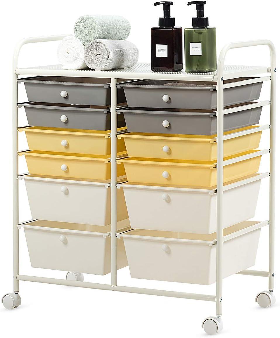 image:imageGiantex 6 Storage Drawer Cart Rolling Organizer Cart for Tools Scrapbook Paper Home Office School Multipurpose Mobile Utility Cart Black GradientBeigeYellowGray