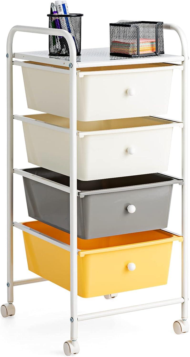 image:imageGiantex 6 Storage Drawer Cart Rolling Organizer Cart for Tools Scrapbook Paper Home Office School Multipurpose Mobile Utility Cart Black GradientBeigeYellowGray