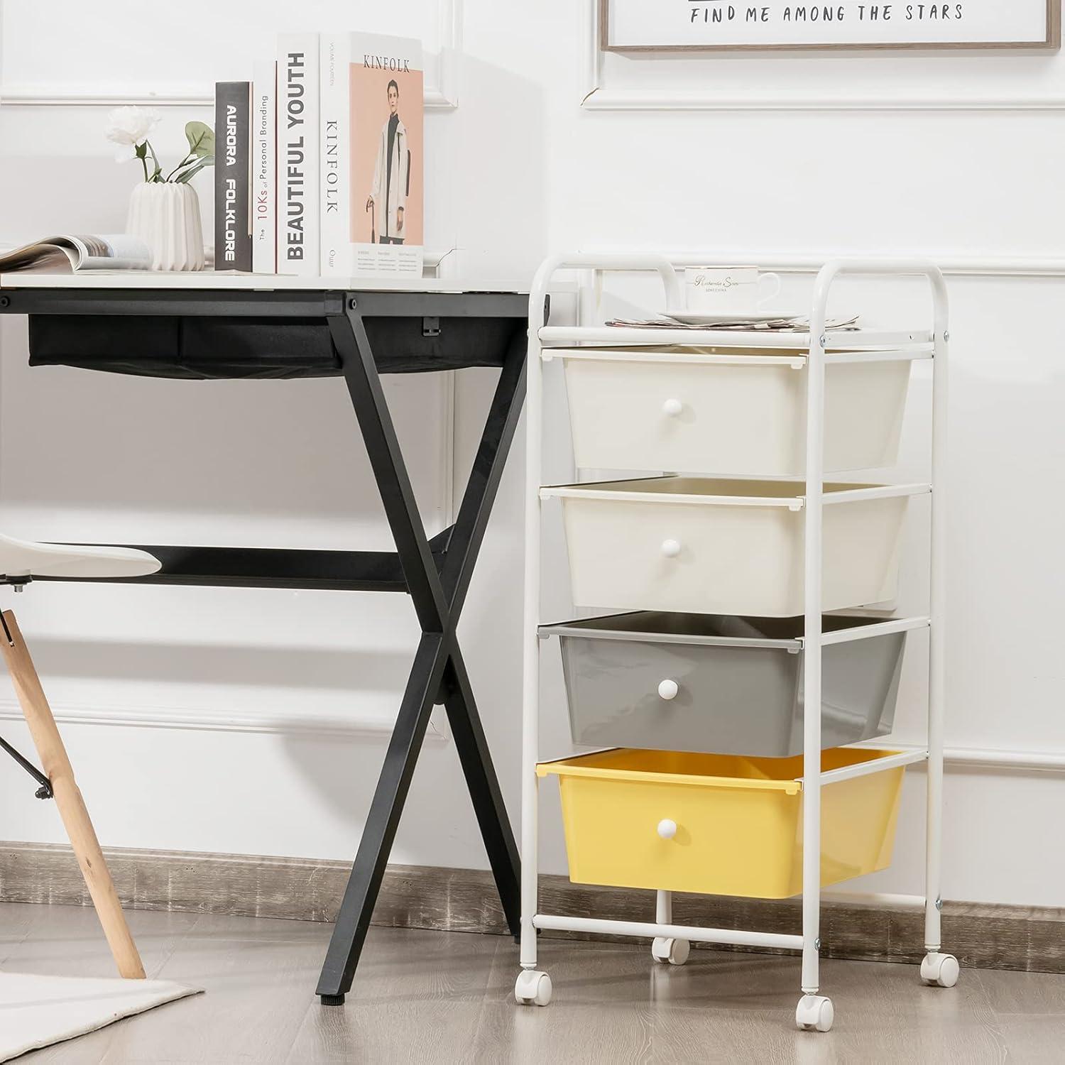 image:imageGiantex 6 Storage Drawer Cart Rolling Organizer Cart for Tools Scrapbook Paper Home Office School Multipurpose Mobile Utility Cart Black GradientBeigeYellowGray