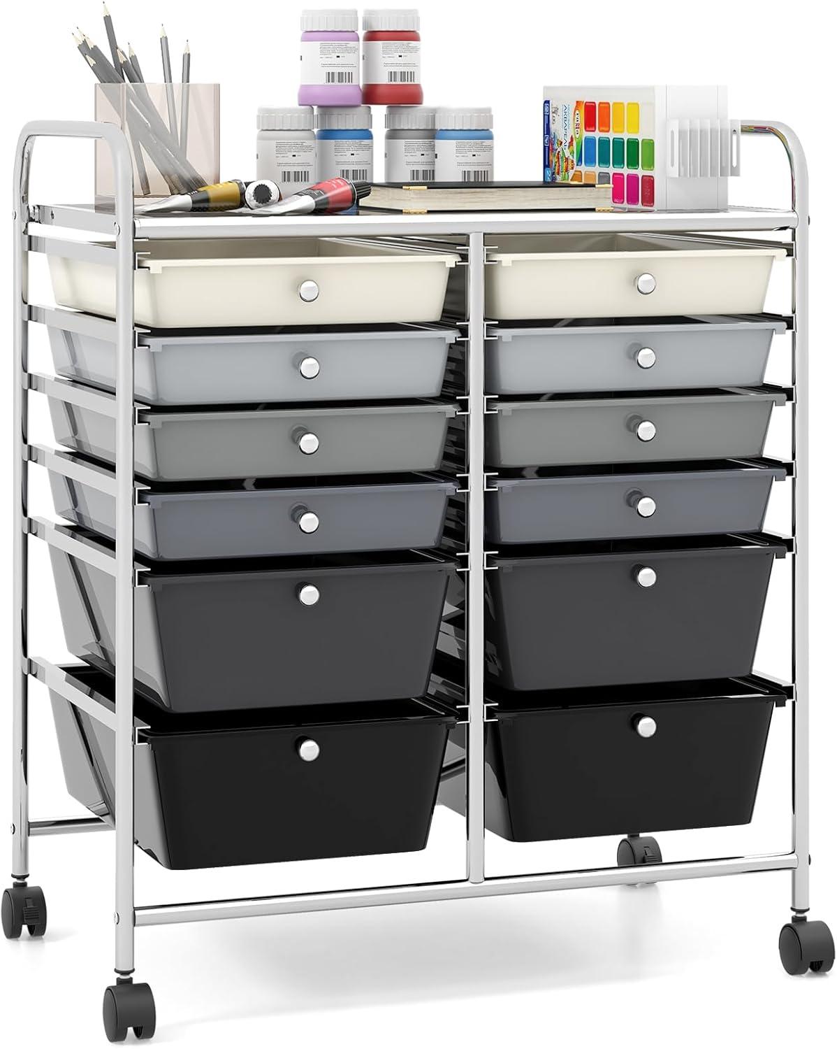 image:imageGiantex 6 Storage Drawer Cart Rolling Organizer Cart for Tools Scrapbook Paper Home Office School Multipurpose Mobile Utility Cart Black GradientBlack Gradient