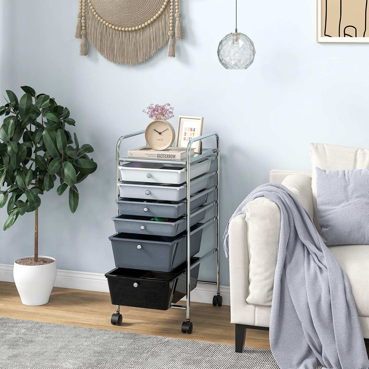image:imageGiantex 6 Storage Drawer Cart Rolling Organizer Cart for Tools Scrapbook Paper Home Office School Multipurpose Mobile Utility Cart Black GradientBlack Gradient