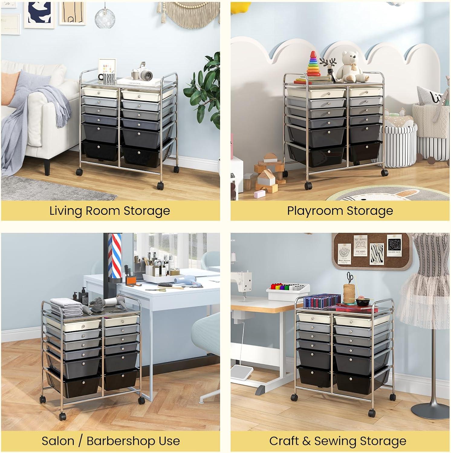 image:imageGiantex 6 Storage Drawer Cart Rolling Organizer Cart for Tools Scrapbook Paper Home Office School Multipurpose Mobile Utility Cart Black GradientBlack Gradient