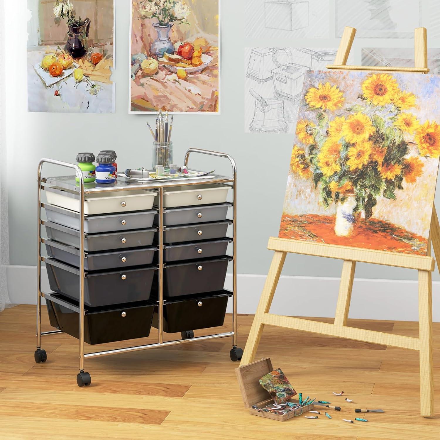 image:imageGiantex 6 Storage Drawer Cart Rolling Organizer Cart for Tools Scrapbook Paper Home Office School Multipurpose Mobile Utility Cart Black GradientBlack Gradient