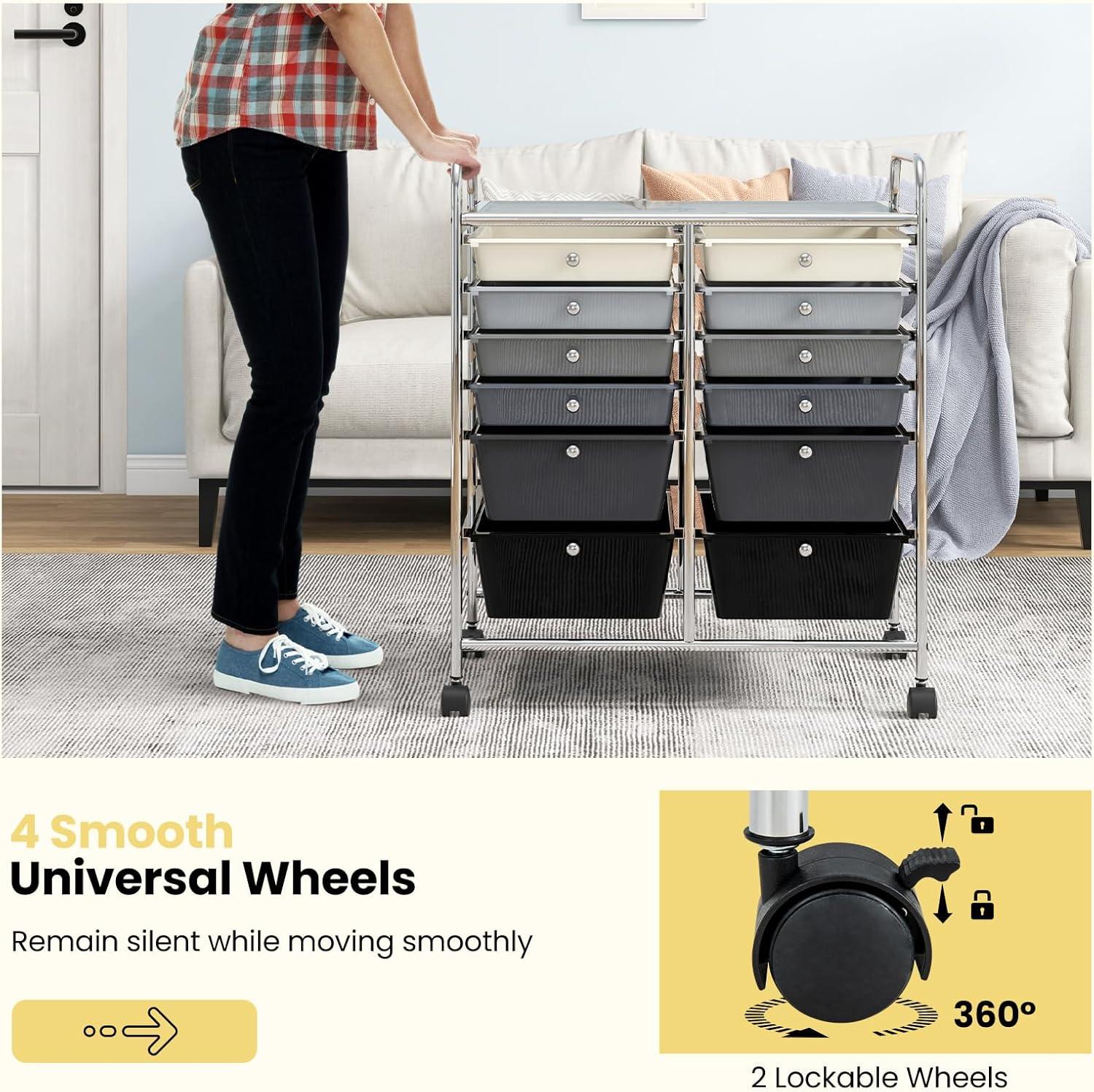 image:imageGiantex 6 Storage Drawer Cart Rolling Organizer Cart for Tools Scrapbook Paper Home Office School Multipurpose Mobile Utility Cart Black GradientBlack Gradient