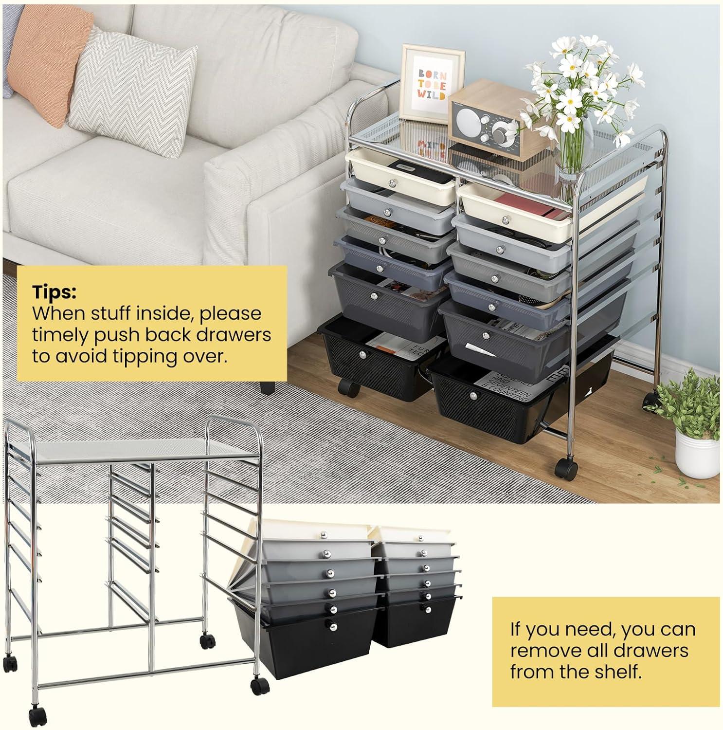 image:imageGiantex 6 Storage Drawer Cart Rolling Organizer Cart for Tools Scrapbook Paper Home Office School Multipurpose Mobile Utility Cart Black GradientBlack Gradient