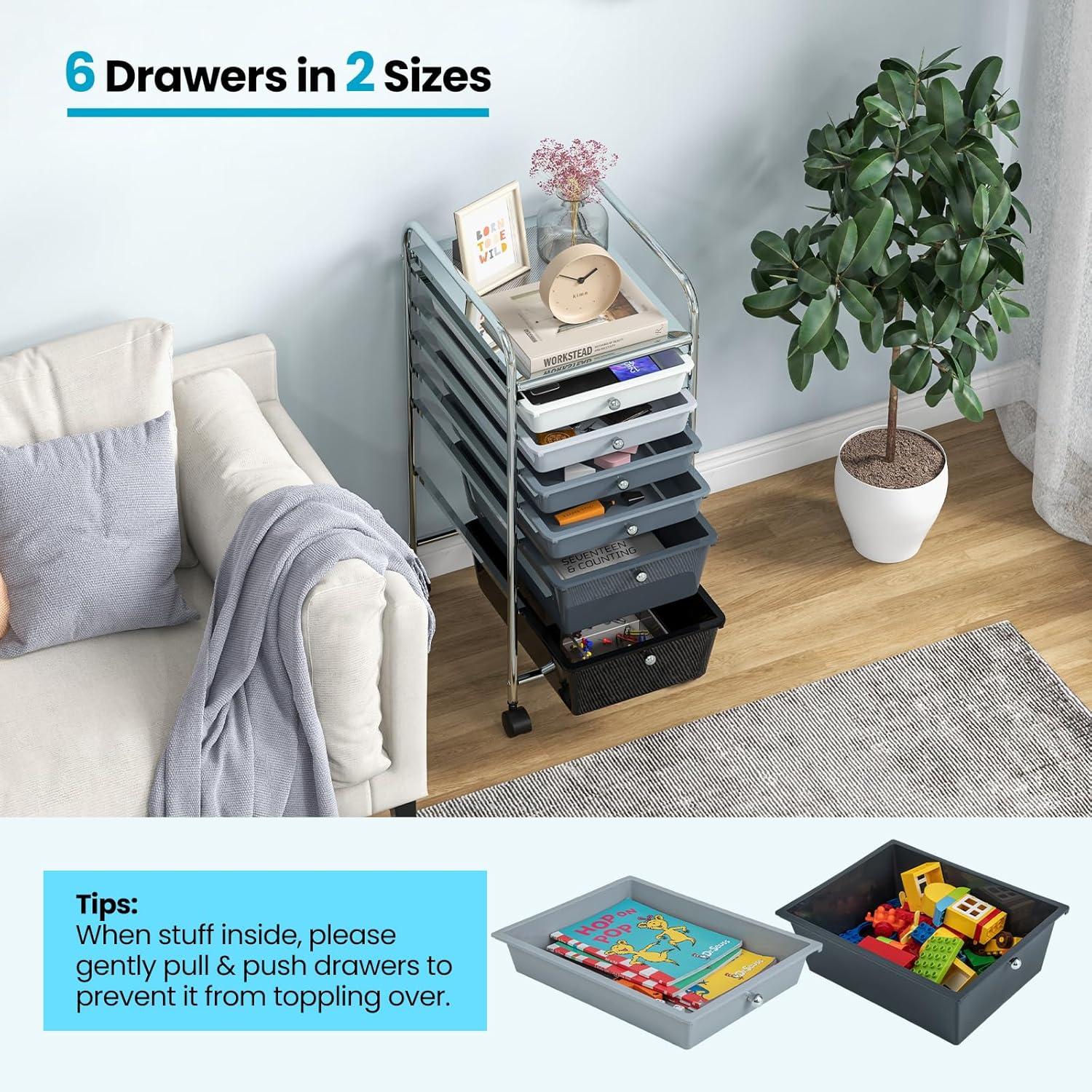 image:imageGiantex 6 Storage Drawer Cart Rolling Organizer Cart for Tools Scrapbook Paper Home Office School Multipurpose Mobile Utility Cart Black GradientBlack Gradient