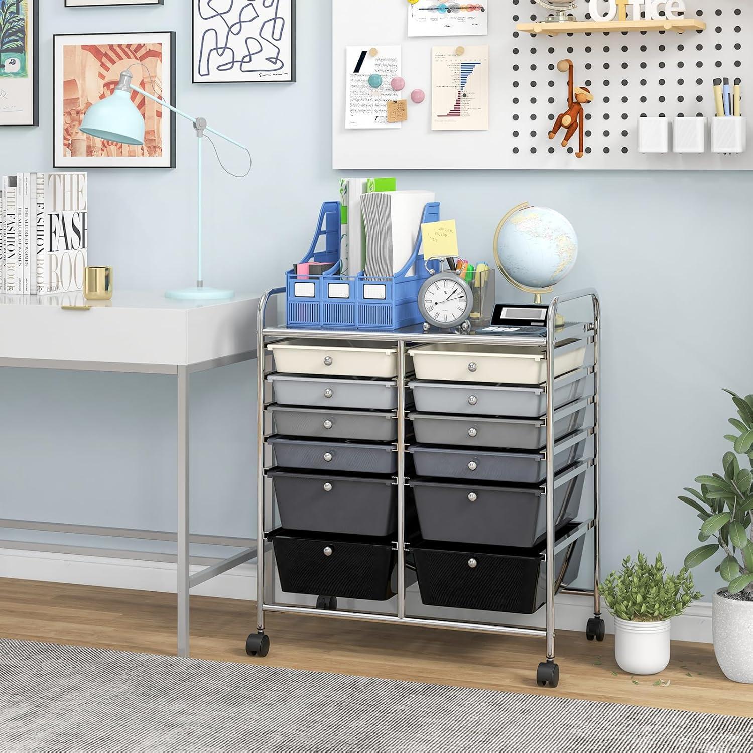image:imageGiantex 6 Storage Drawer Cart Rolling Organizer Cart for Tools Scrapbook Paper Home Office School Multipurpose Mobile Utility Cart Black GradientBlack Gradient