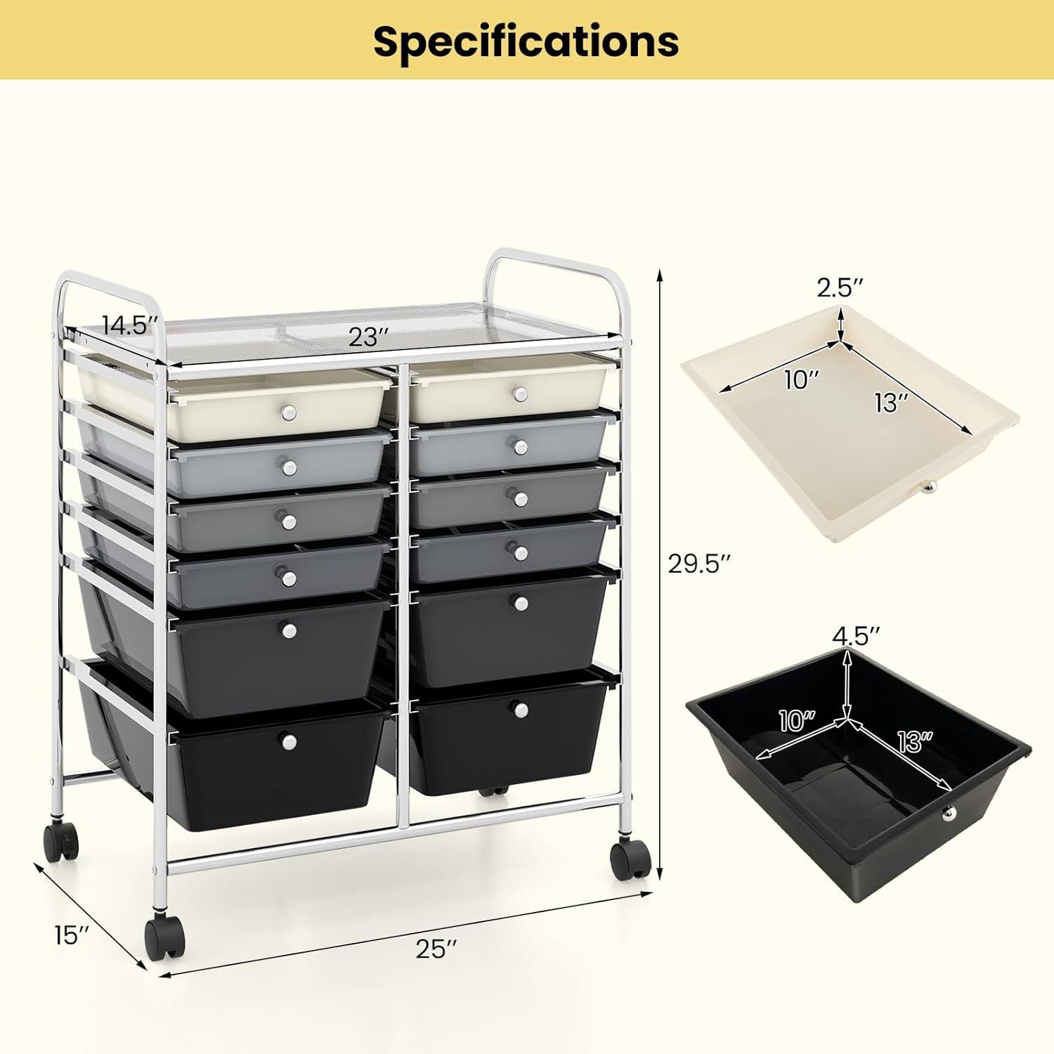 image:imageGiantex 6 Storage Drawer Cart Rolling Organizer Cart for Tools Scrapbook Paper Home Office School Multipurpose Mobile Utility Cart Black GradientBlack Gradient