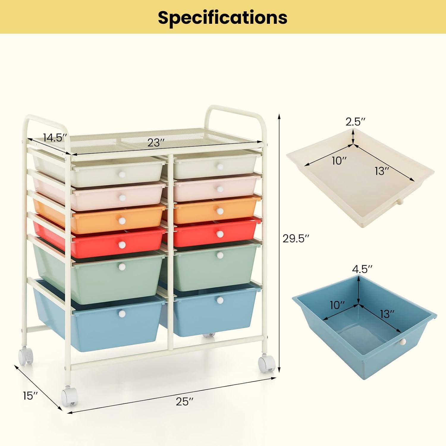 image:imageGiantex 6 Storage Drawer Cart Rolling Organizer Cart for Tools Scrapbook Paper Home Office School Multipurpose Mobile Utility Cart Black GradientMacaron