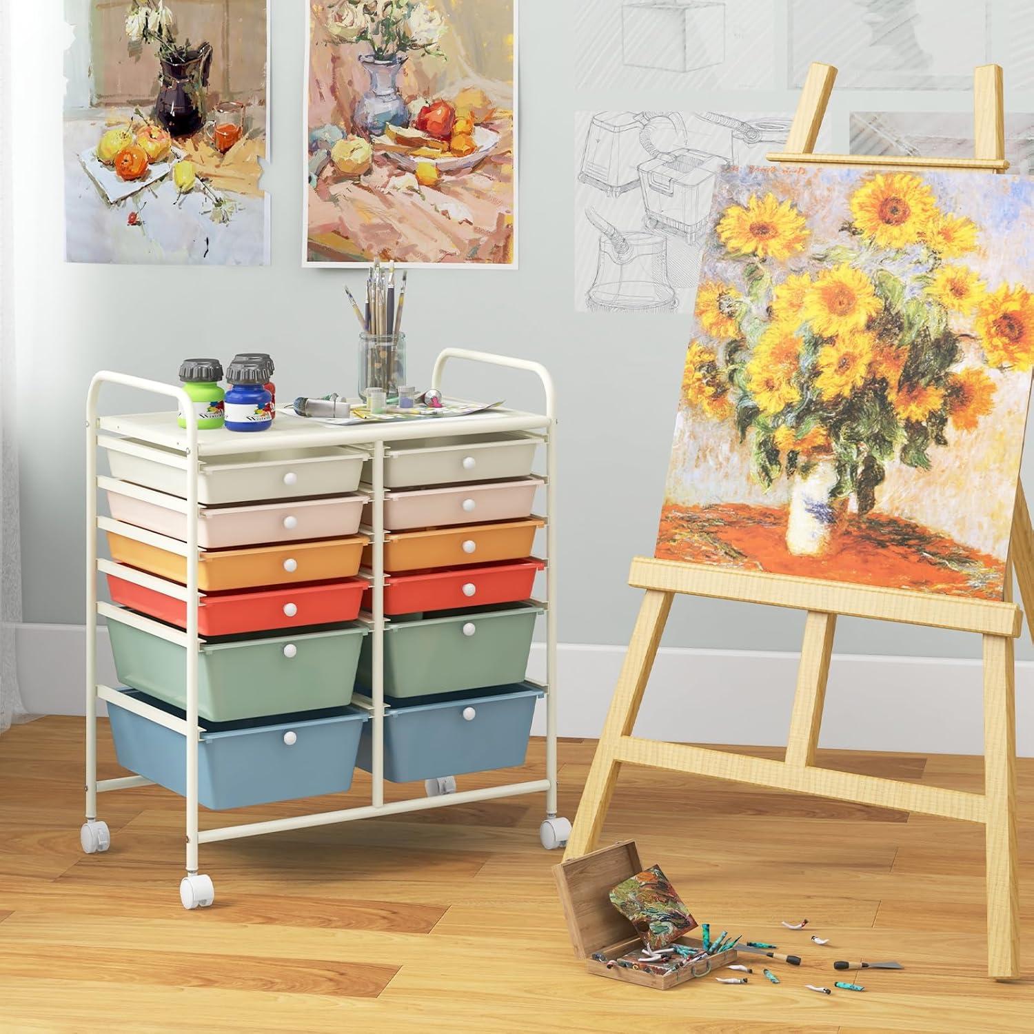 image:imageGiantex 6 Storage Drawer Cart Rolling Organizer Cart for Tools Scrapbook Paper Home Office School Multipurpose Mobile Utility Cart Black GradientMacaron